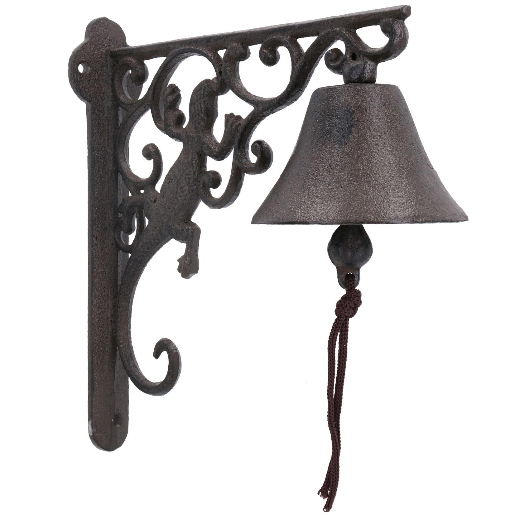 Cloche de gecko / lézard en fonte pour porte, mur, clôture, portail, poteau de maison, porche, jardin