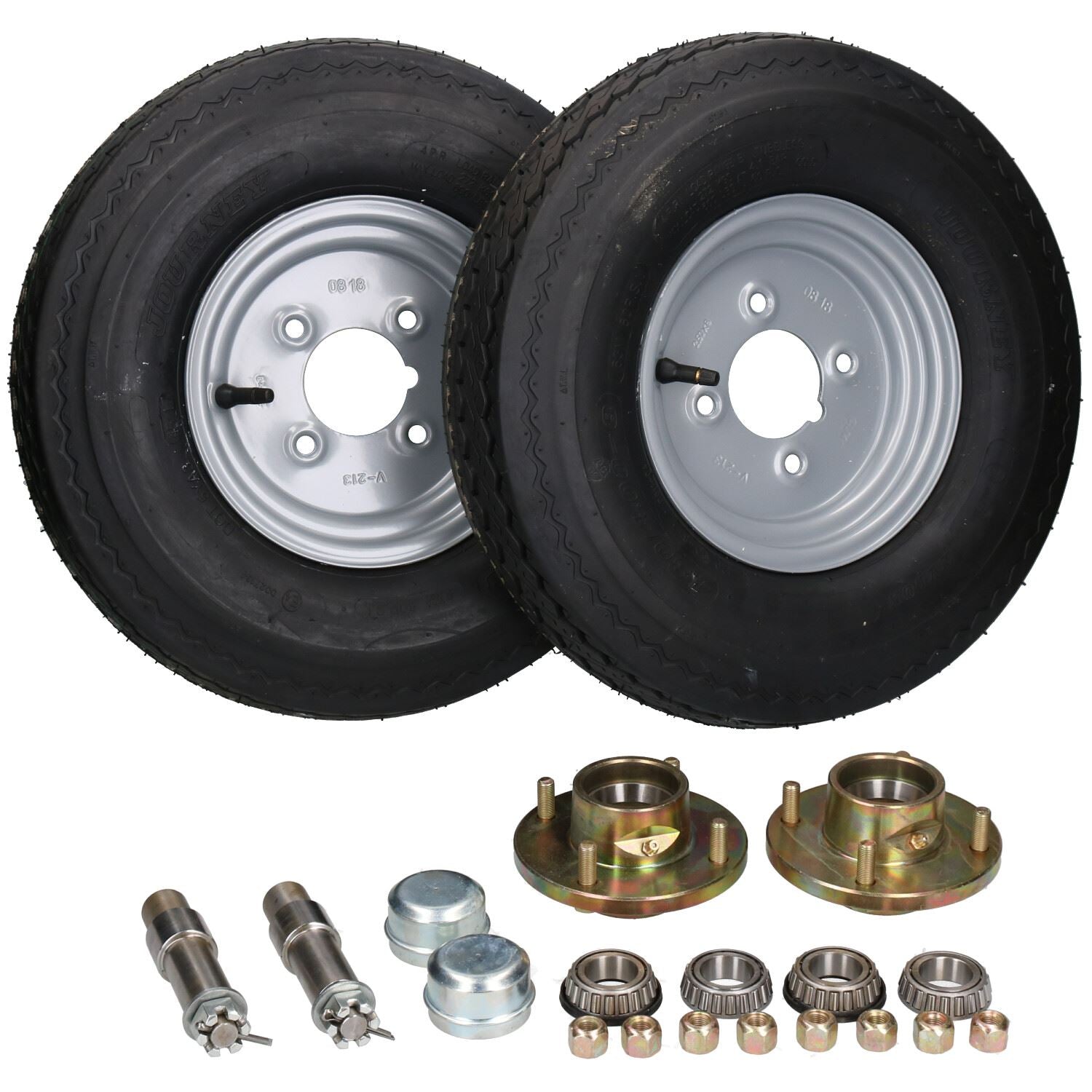 Lot de 2 moyeux de roue, roues et essieux de remorque 8" 4.00-8 500 kg