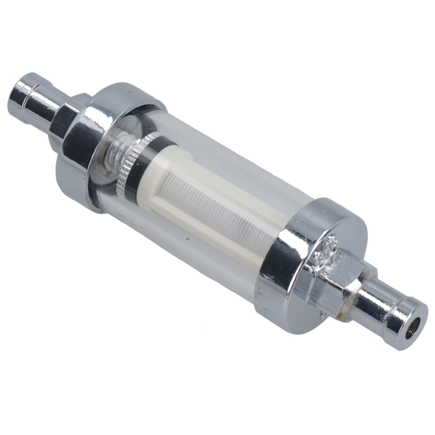 Inline Fuel Petrol Filter Glass + Chrome Universal for 10mm (3/8”) Hose