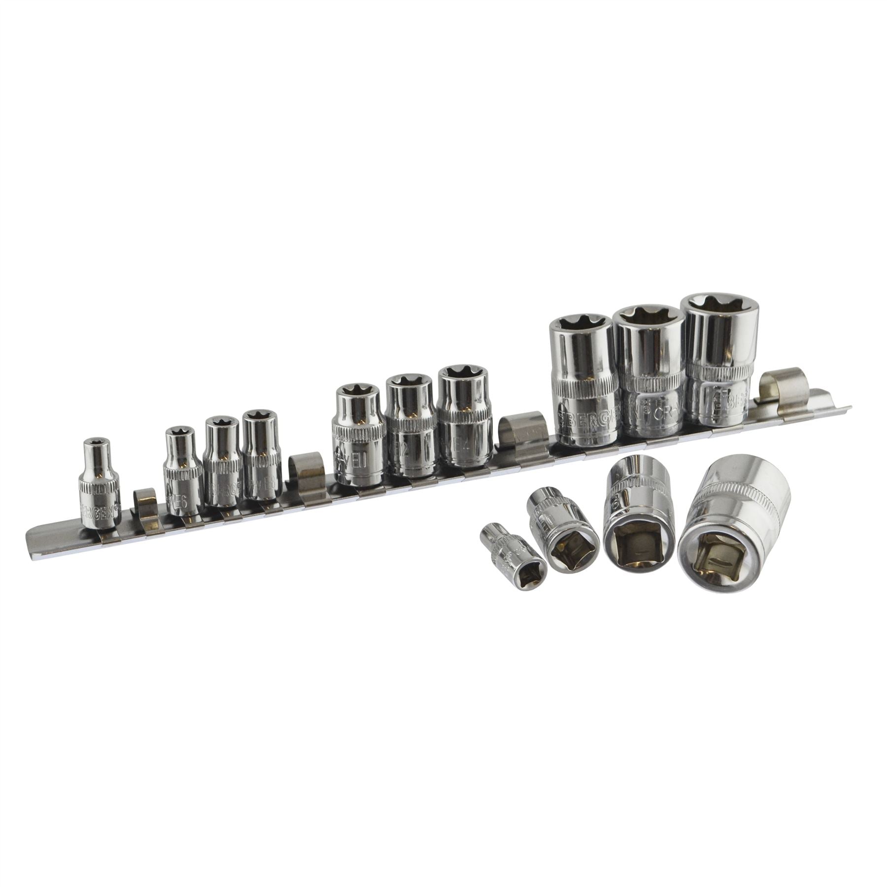 Jeu de 14 douilles femelles Torx / Star, entraînement 1/4" / 3/8" et 1/2" E4 - E24