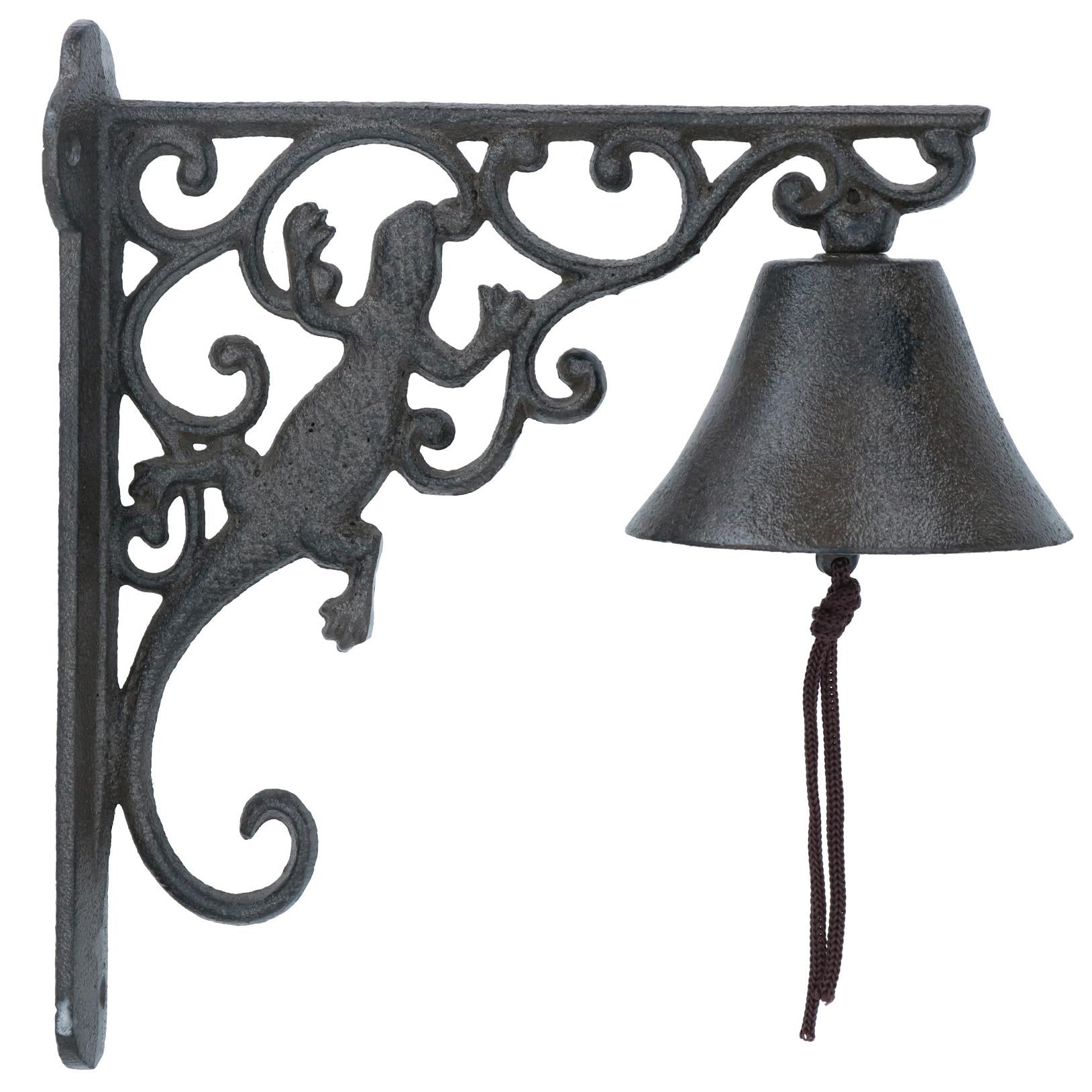 Cloche de gecko / lézard en fonte pour porte, mur, clôture, portail, poteau de maison, porche, jardin