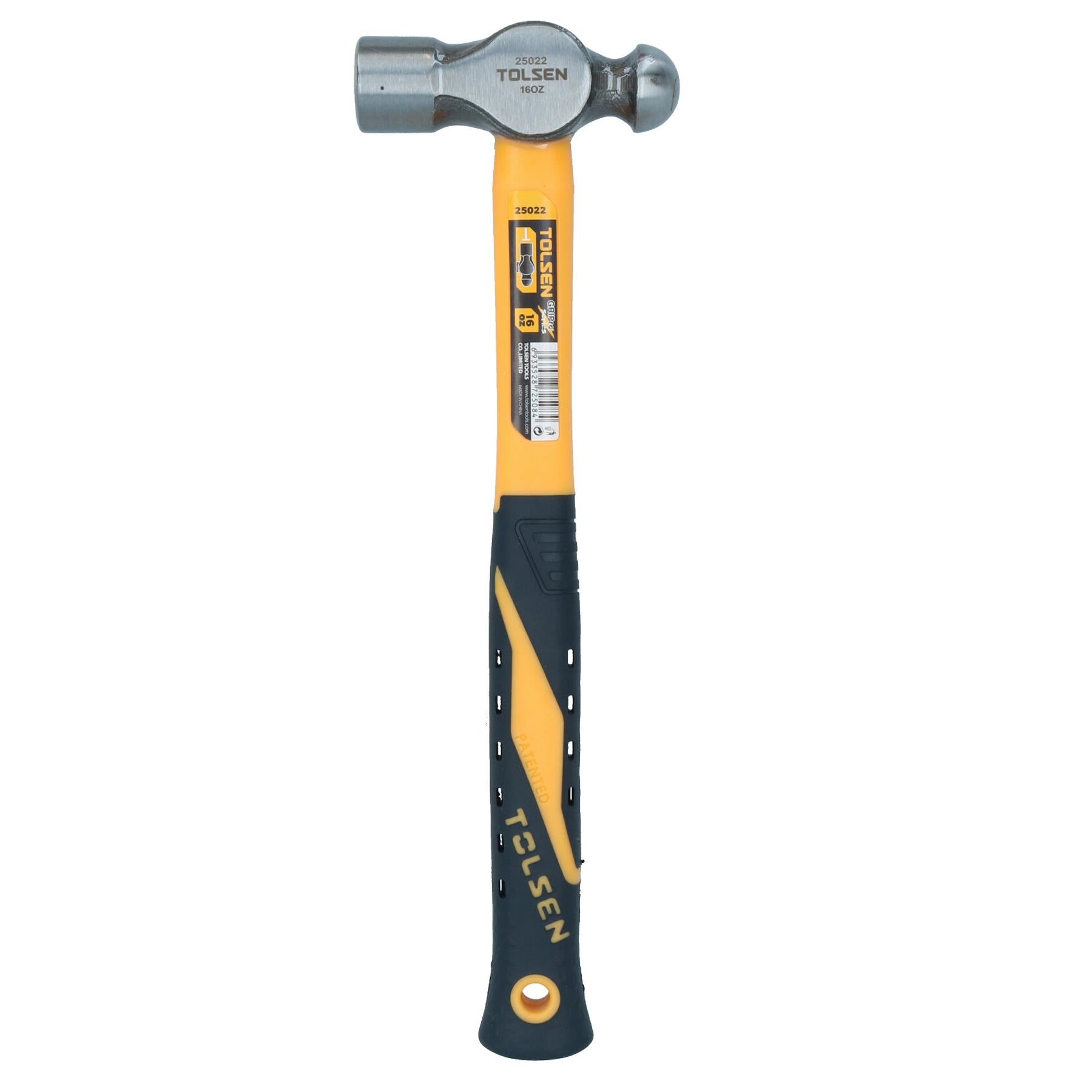 16oz (450g) Ball Pein / Peen Hammer with Fibreglass Shaft & Rubberised Handle