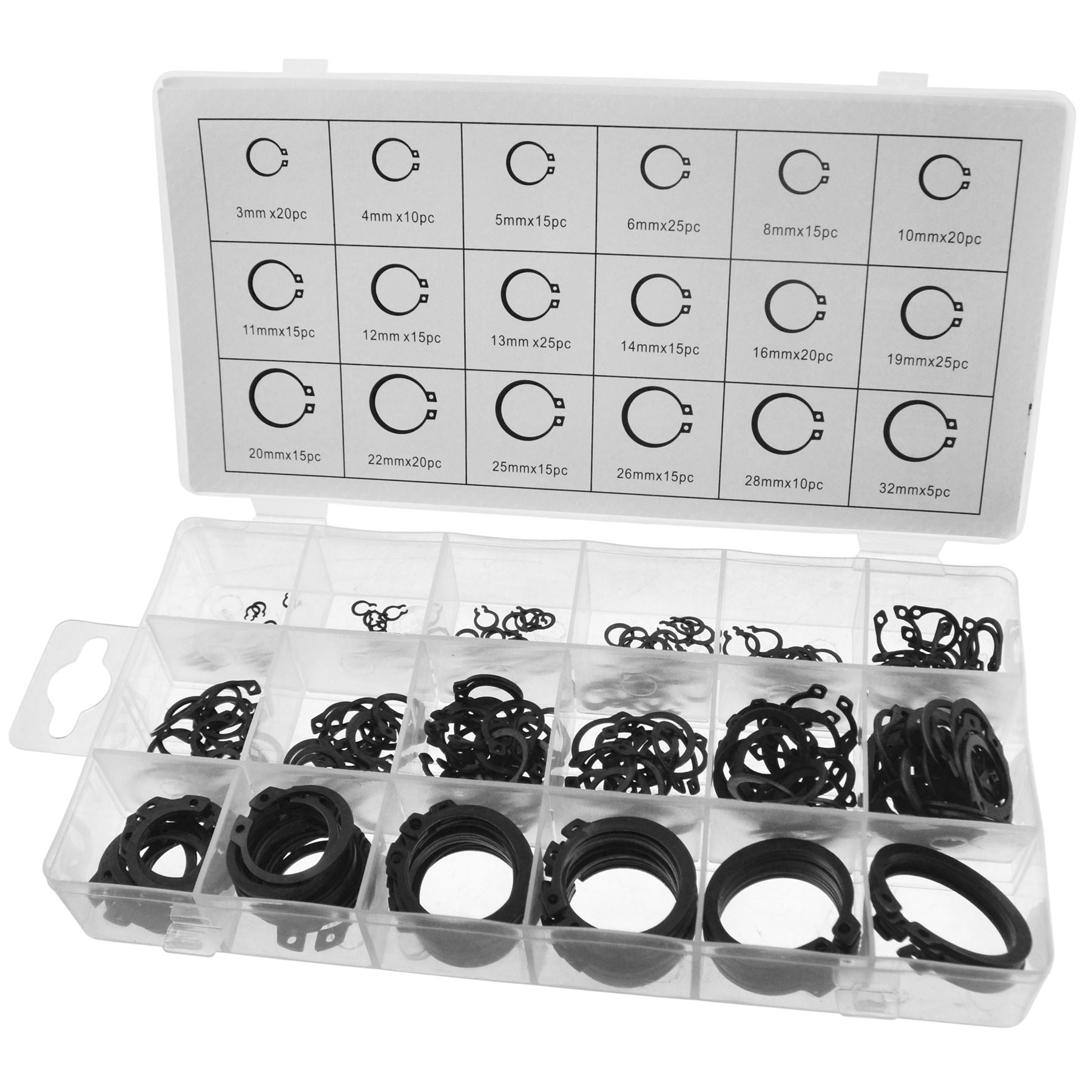 Assortiment de circlips externes / anneaux de retenue à pression 300 pièces AST01