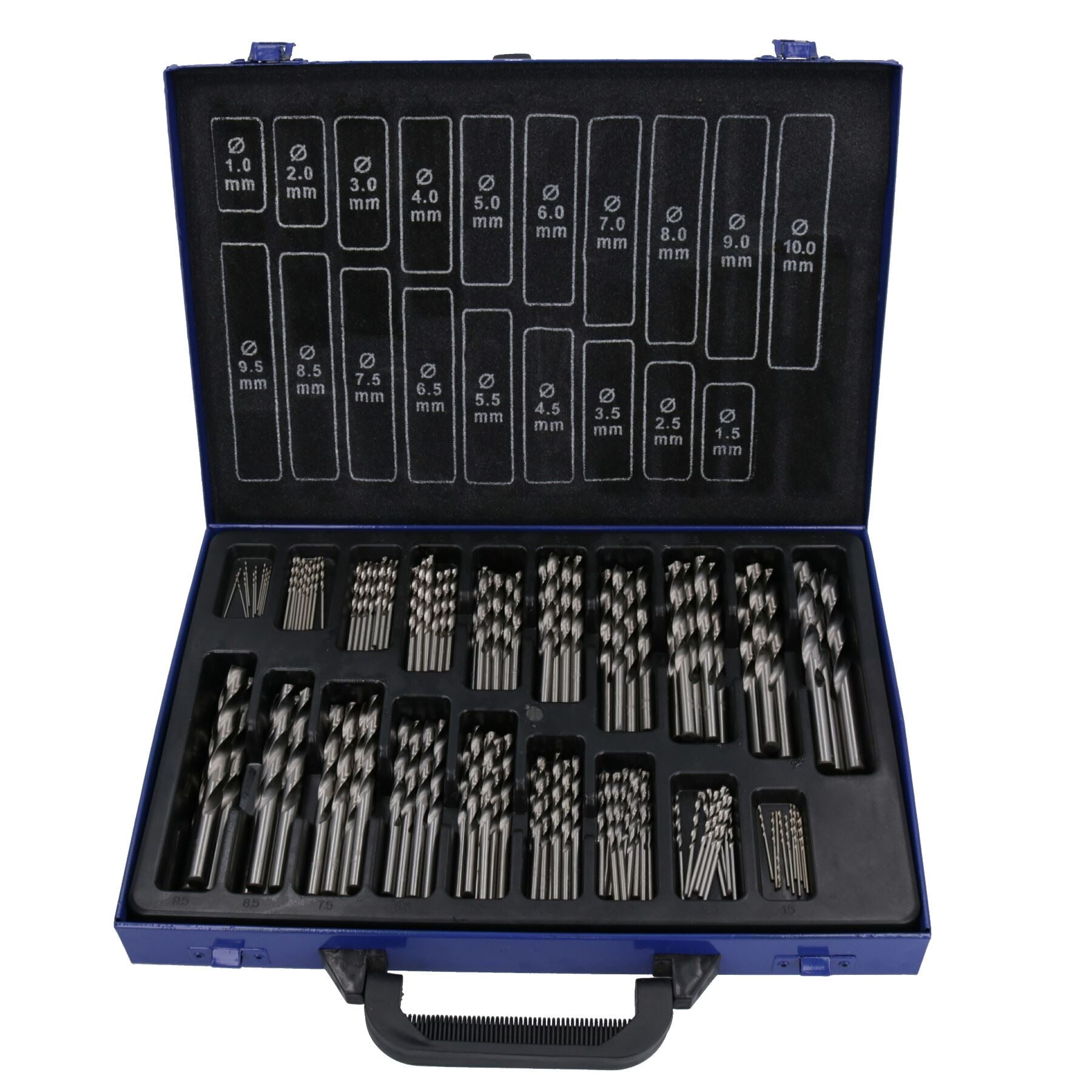 Jeu de forets hélicoïdaux métriques 170 pièces HSS 1 mm - 10 mm dans une valise TE399