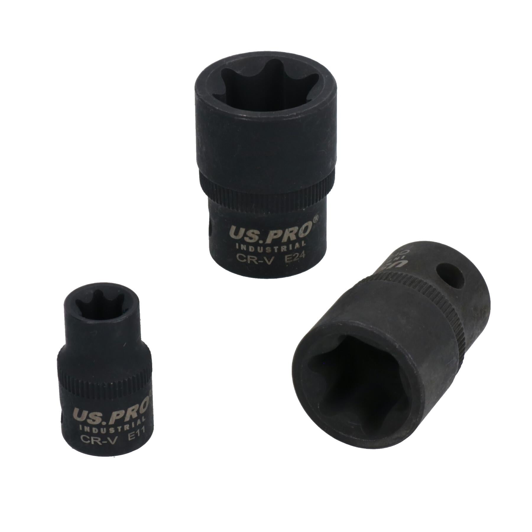 Douilles femelles à impact Torx / E E5 - E24 3/8" et 1/2" 17 pièces par US Pro