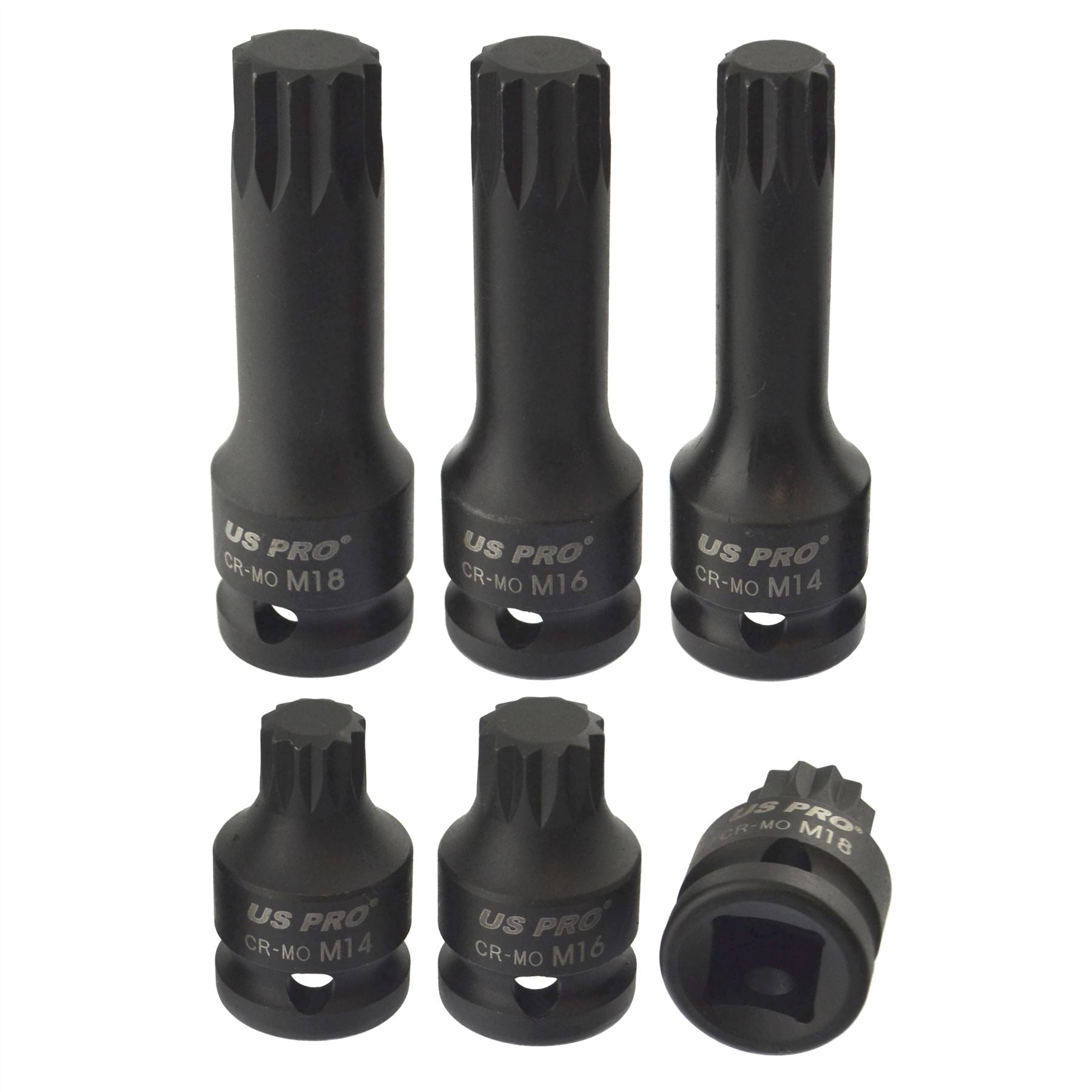 Jeu de douilles cannelées triple carré 1/2" M14 - M18 6 pièces peu profondes et profondes AT829