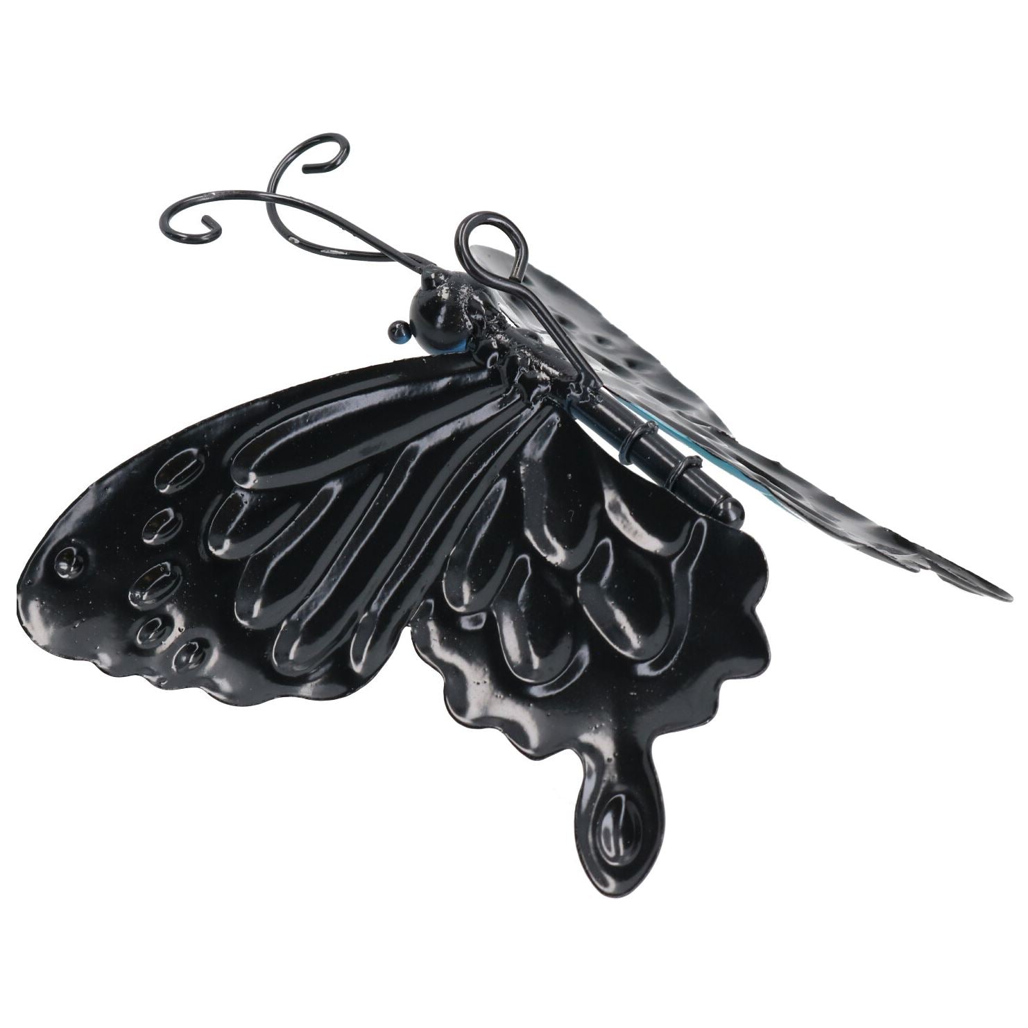 Kleiner 3D-Schmetterling aus blauem Metall, Wanddekoration für den Garten/zu Hause, 7 x 12 x 14 cm