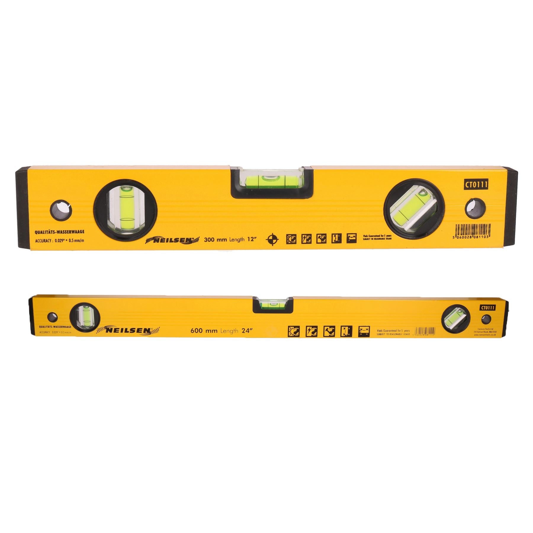 12" and 24" 2pc Set Of Aluminium Scaffolding Builders Spirit Level Handheld Levels