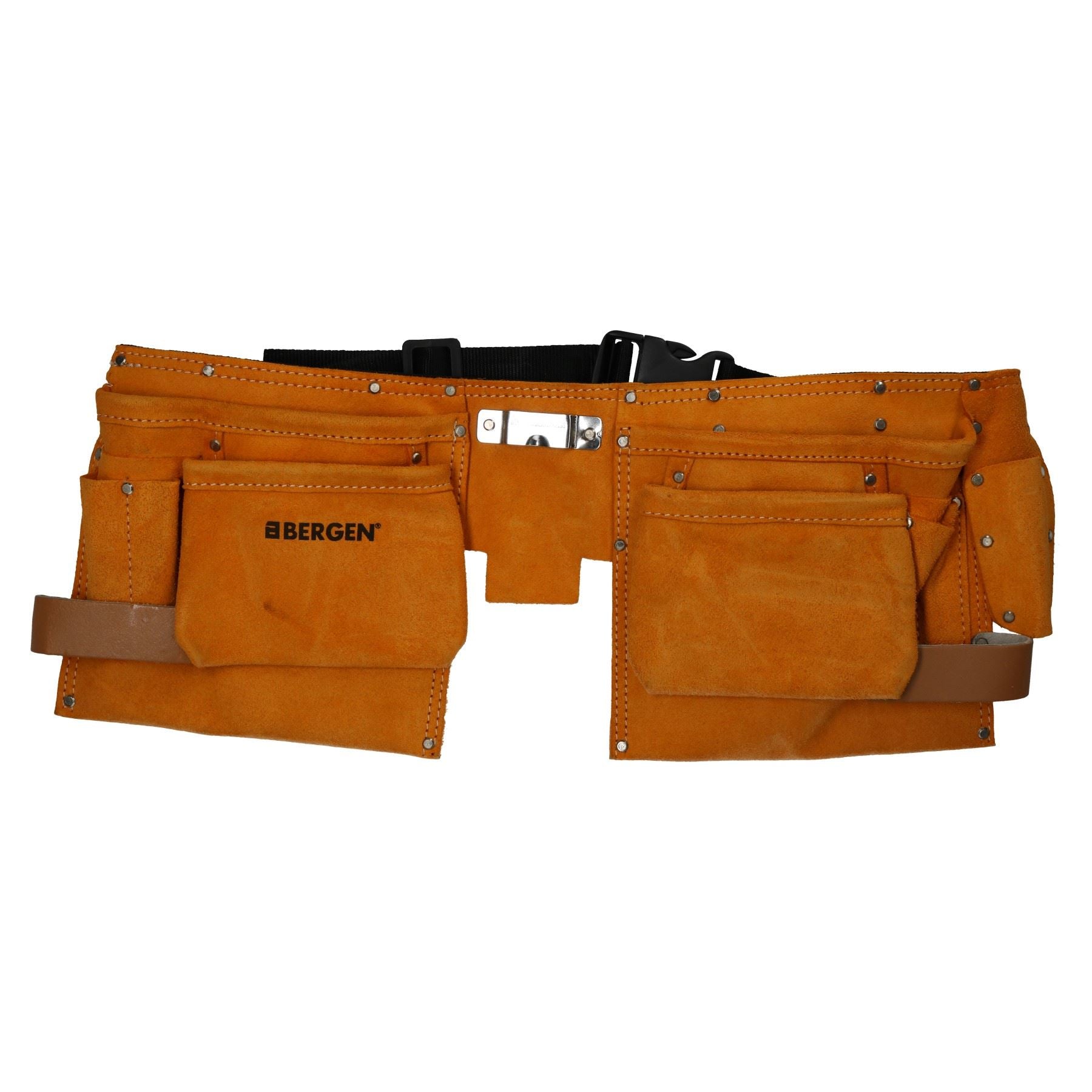 Pochette à outils double en cuir avec 11 poches et ceinture de bricoleur en cuir suédé fendu
