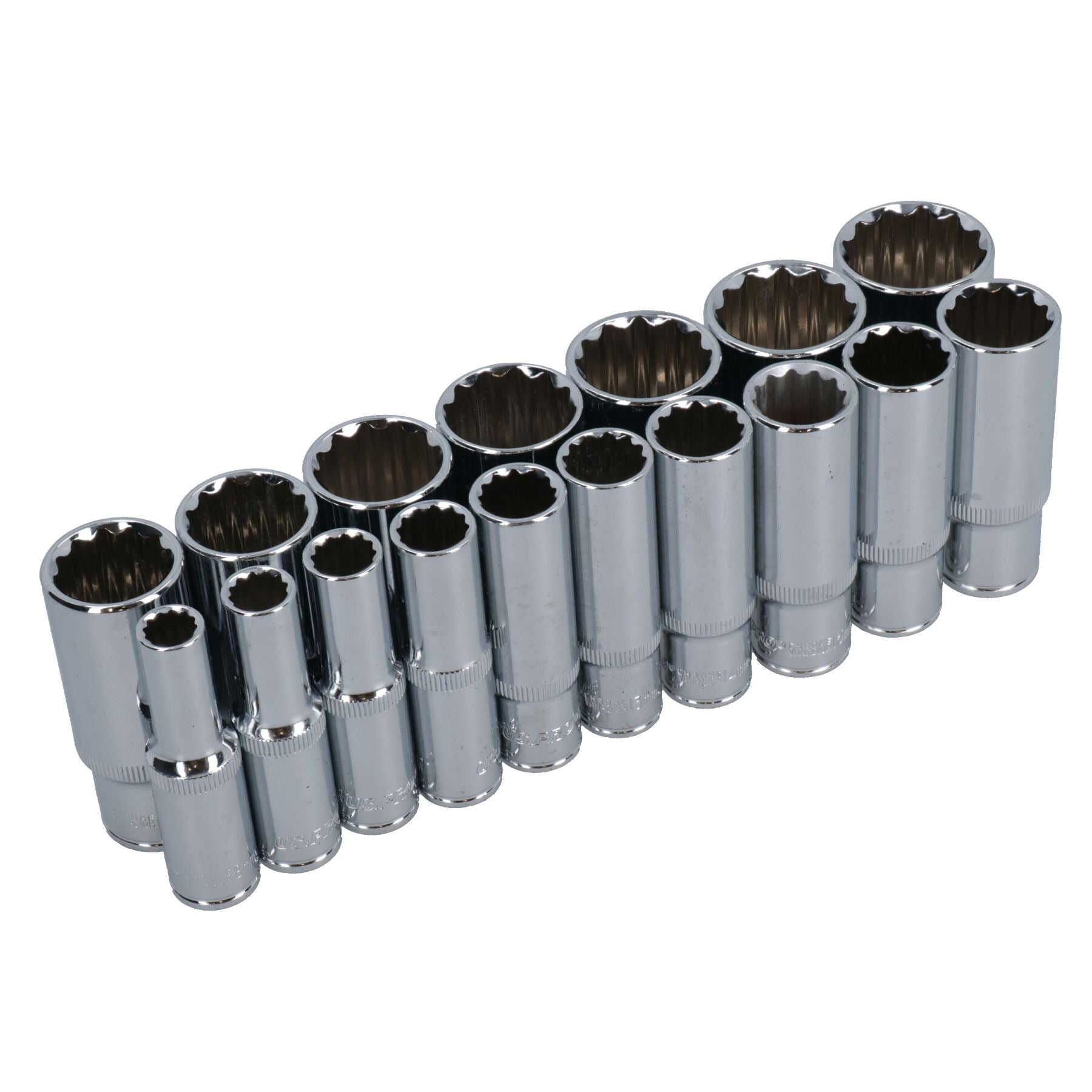 3/8" Drive Double Deep Metric MM Sockets 12 Sided Bi-Hex 8mm - 24mm 17pc