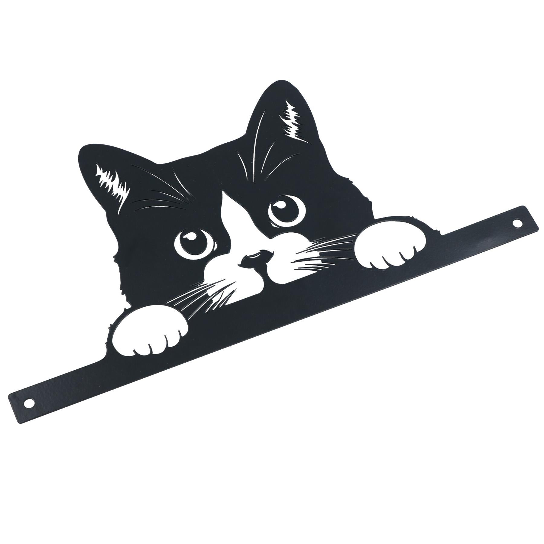 Black Metal Peeking Cat Silhouette with Fixing Plate Garden Ornament Gift