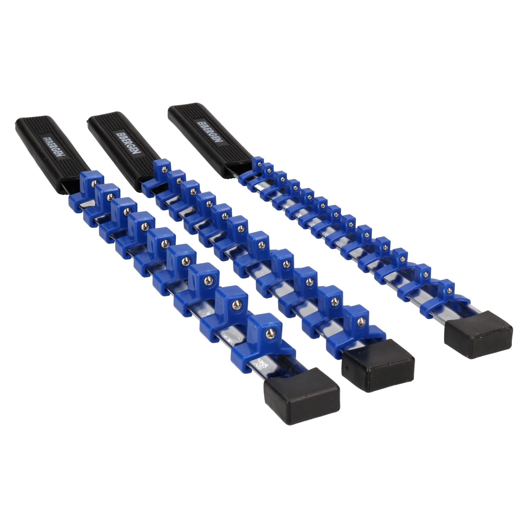 3pc Socket Storage Holder Organiser Plastic Rails With Handles 1/4 3/8 1/2 Drive