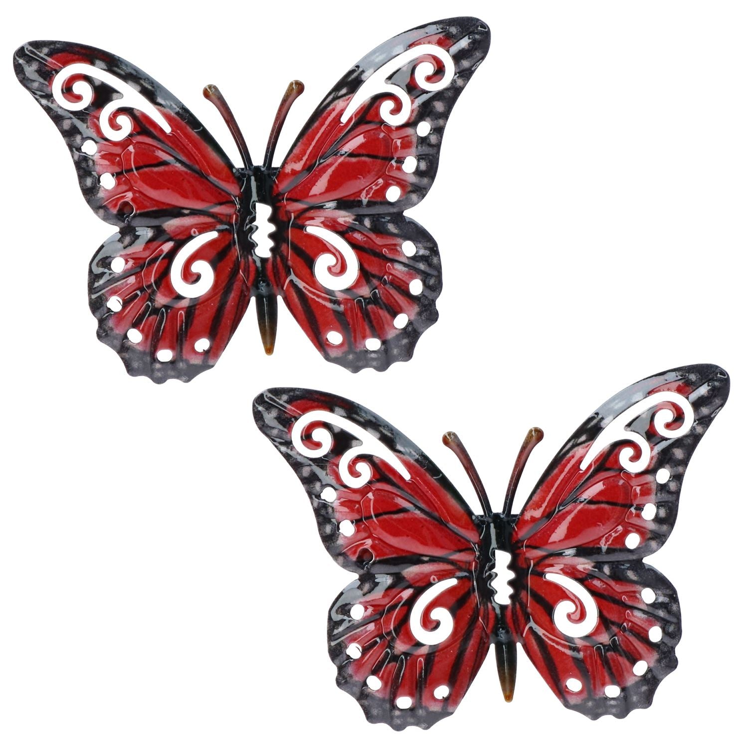 Petit papillon rouge en métal pour décoration murale de jardin/maison 11 x 8,5 cm, lot de 2