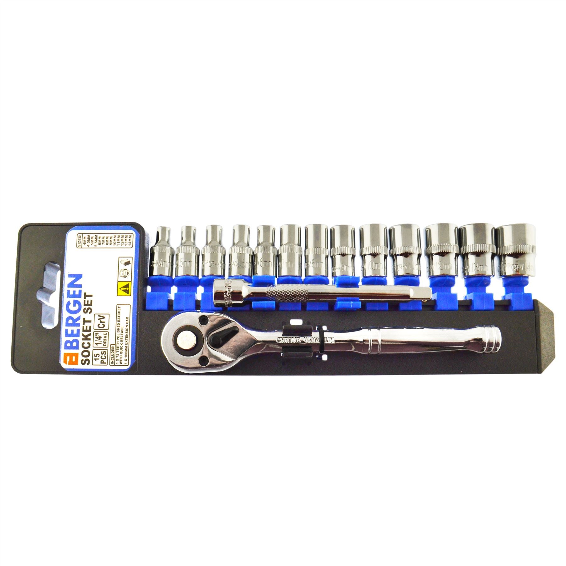 Kit de douilles peu profondes métriques MM 1/4" et accessoires 4 mm - 14 mm, ensemble de 15 pièces