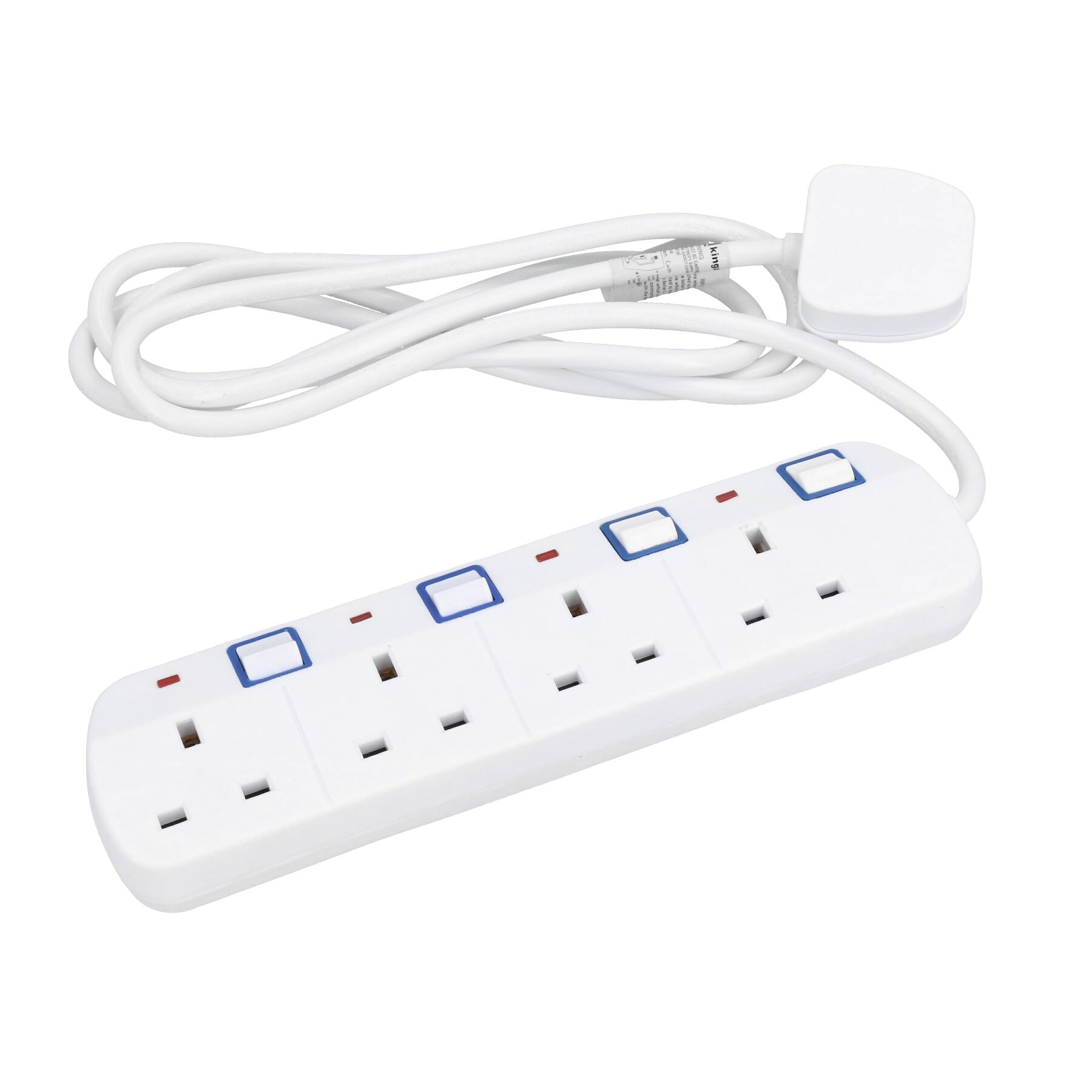 UK Plug 4 Gang Way Socket Extension lead Adaptor Individually Switched Sockets