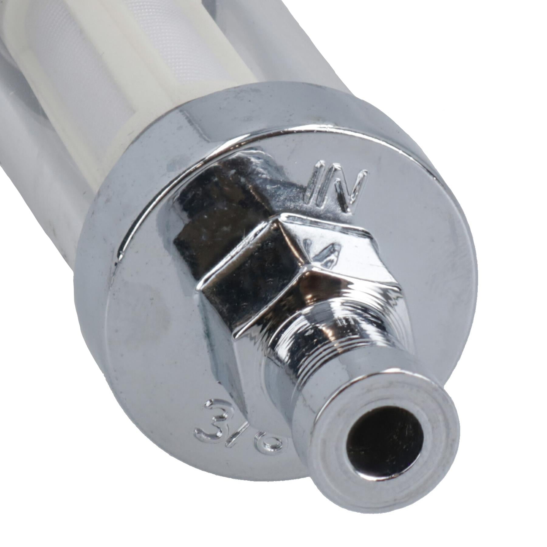 Inline Fuel Petrol Filter Glass + Chrome Universal for 10mm (3/8”) Hose