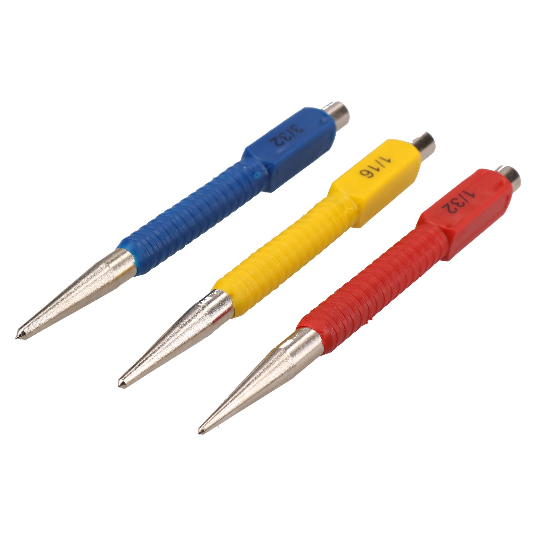 Lot de 3 clous métalliques à poinçon central, marquage par points, code couleur 1,5 mm - 3 mm