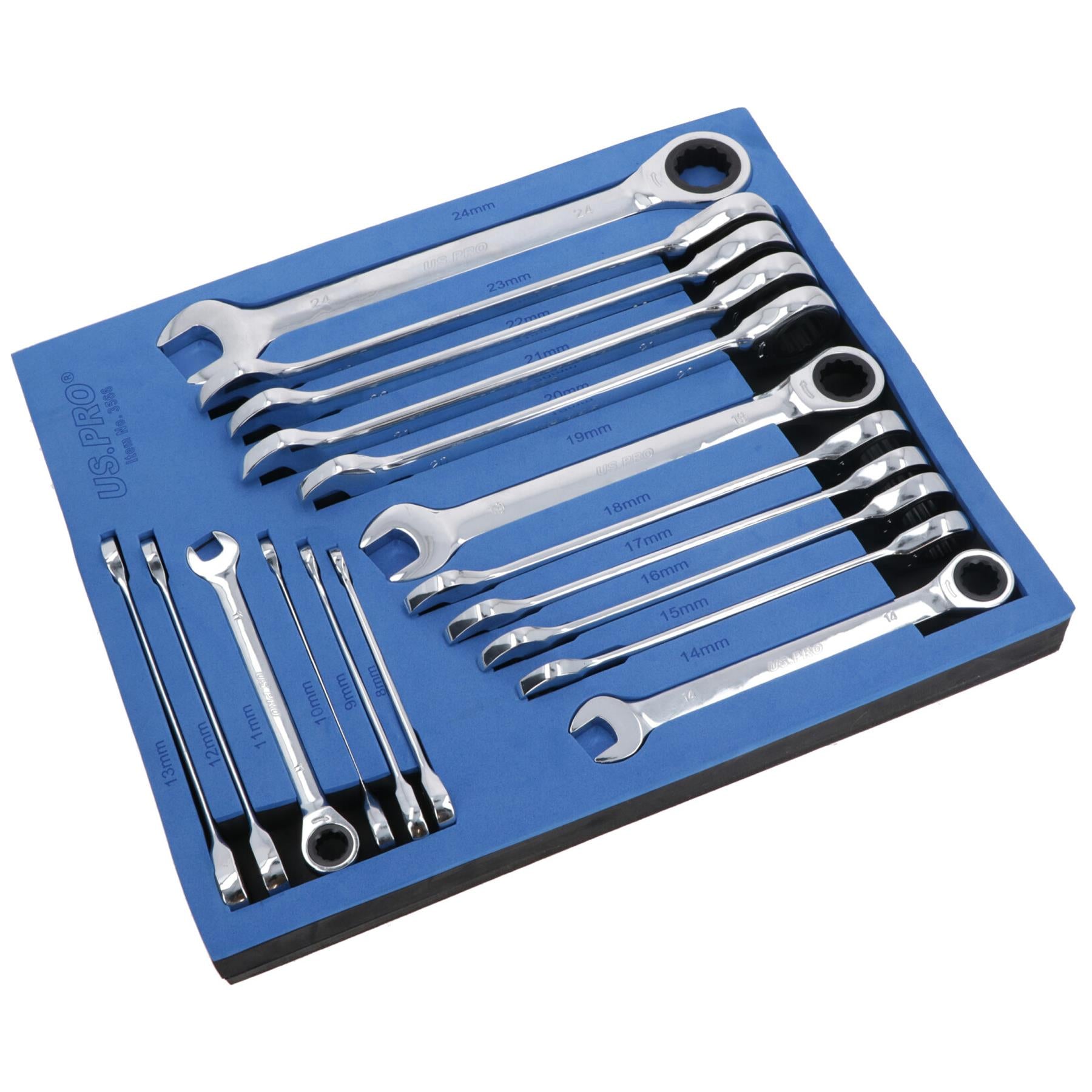 17pc Metric Gear Ratchet Combination Spanner Wrench 72 Teeth 8 – 24mm