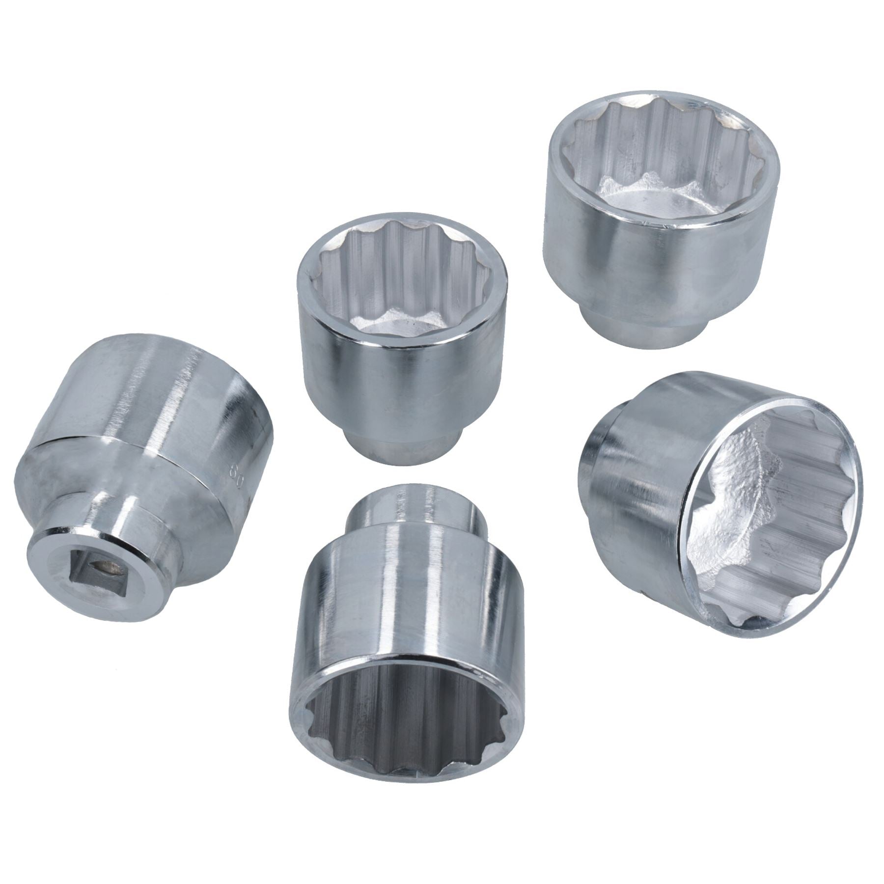 3/4"-Antrieb, flache Steckschlüsseleinsätze, metrisch, 55–70 mm, 5-teilig, Doppelsechskant, TE537