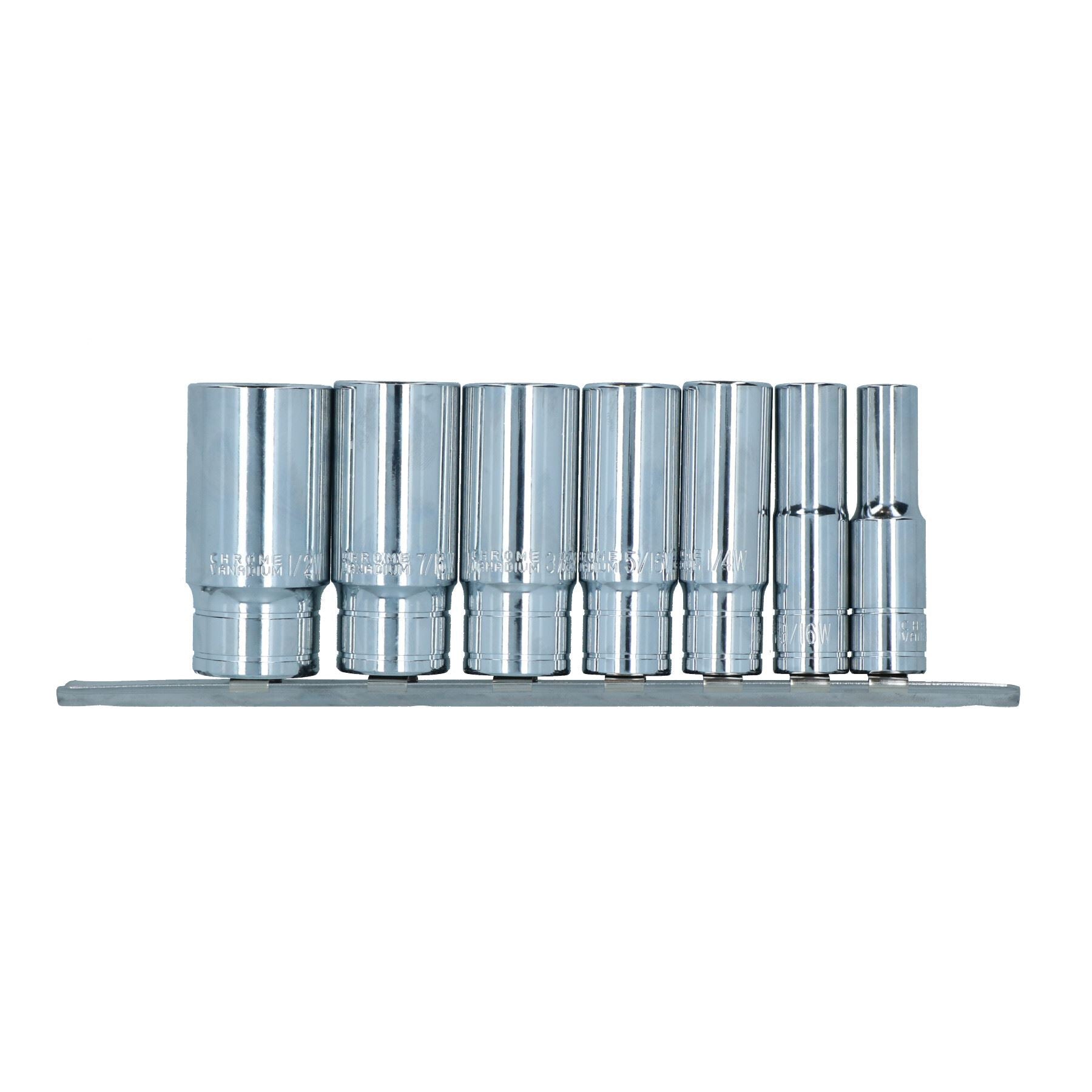 Whitworth-Steckschlüsseleinsätze, 3/8 Zoll Antrieb, doppelt tief, BSF/BSW, 7-tlg., 1/8 Zoll WW – 1/2 Zoll WW, TE740