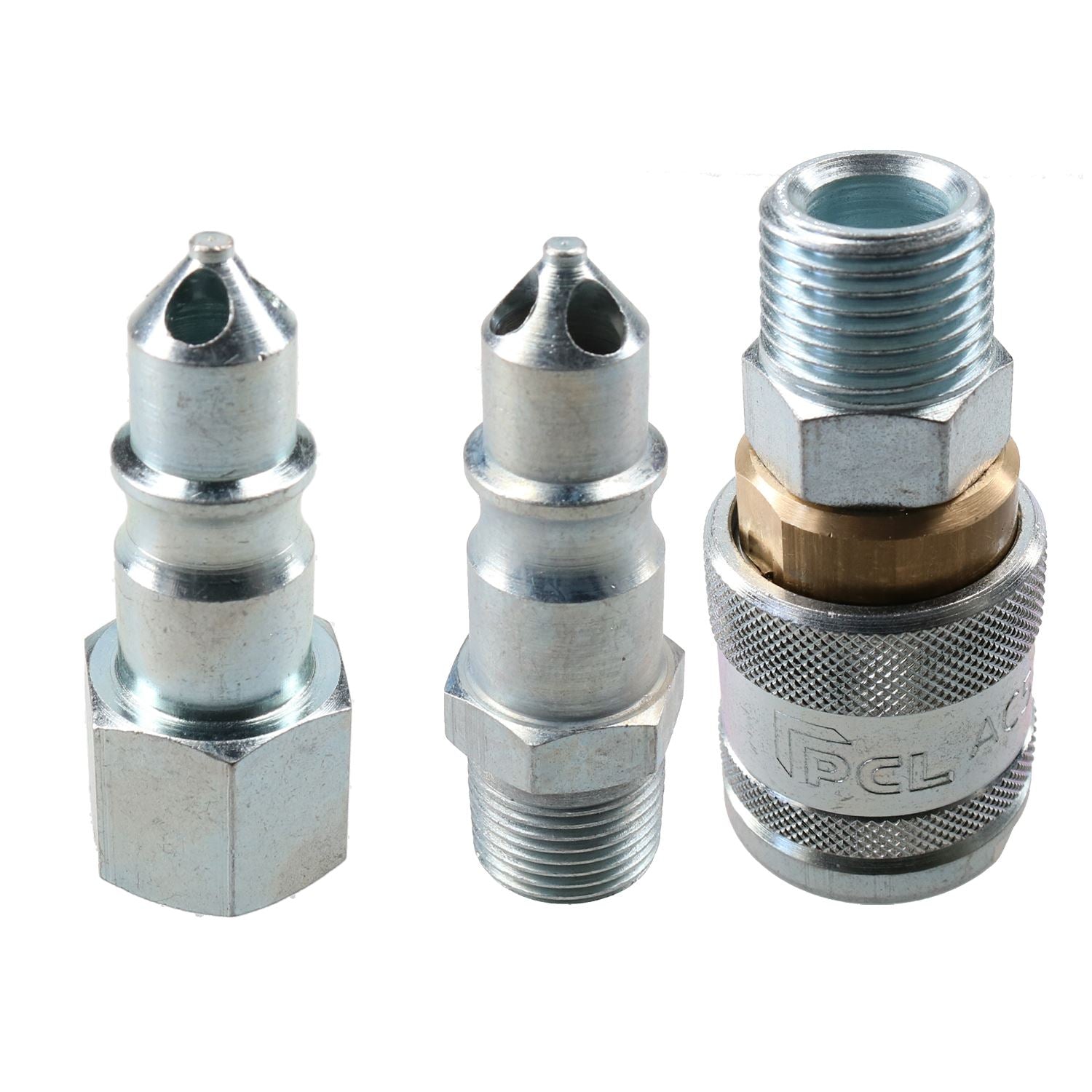 Raccord femelle série PCL 100, filetage mâle 1/2" BSP et raccords pneumatiques mâles 3/8" BSP