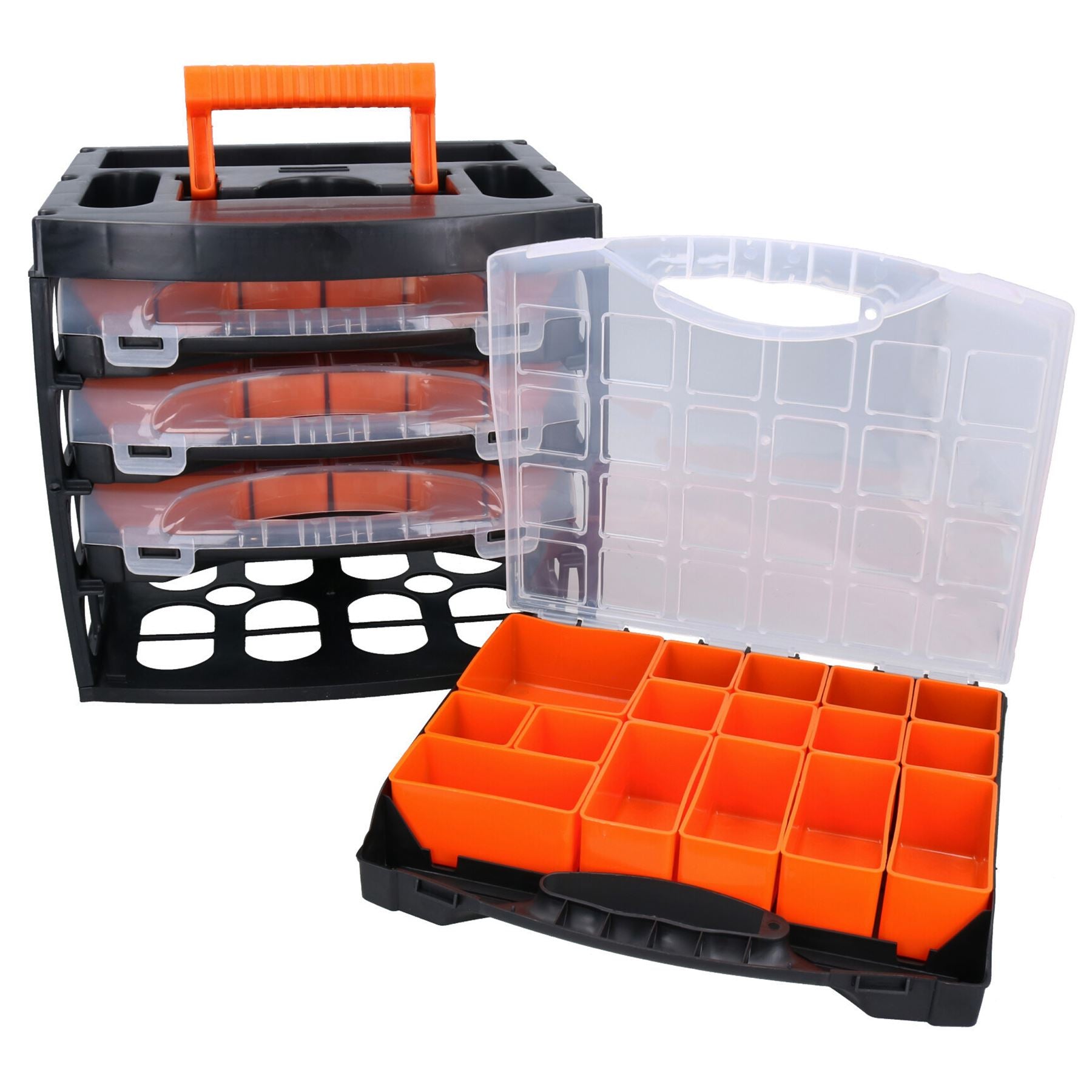 4 Tray Poly Tool Storage Organiser Case Holder with Removable Compartments