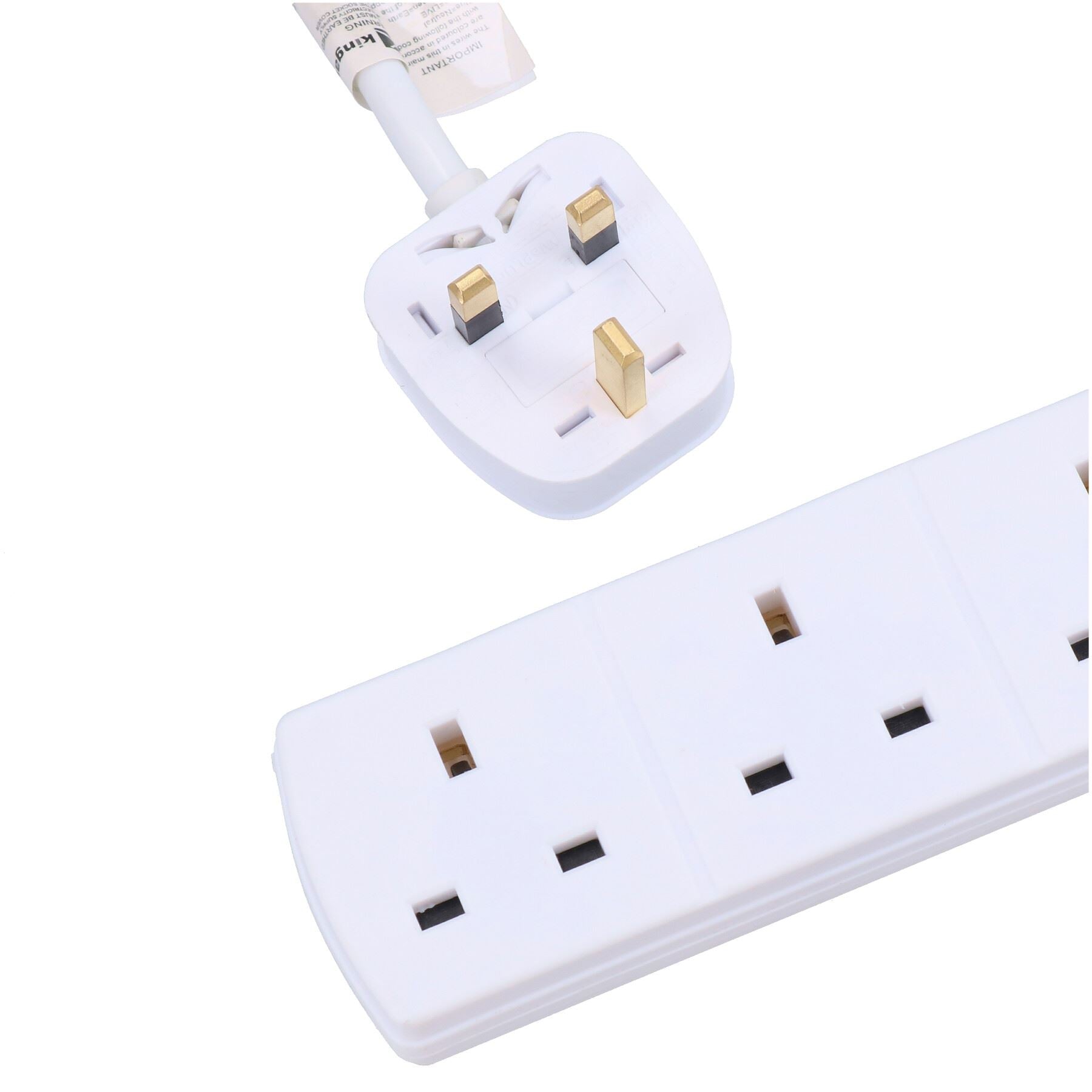 UK Plug 6 Gang Way Socket Extension lead Adaptor Sockets With 2m Cable