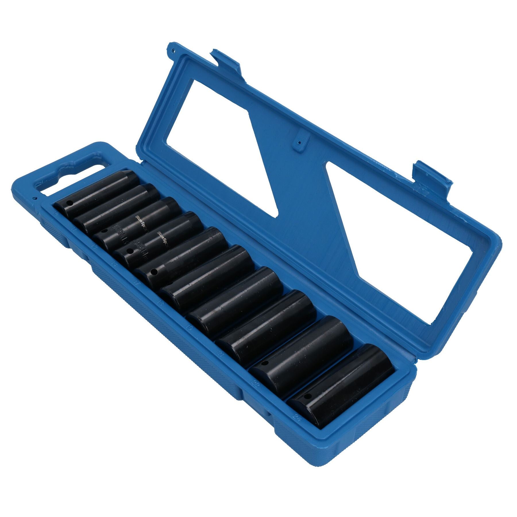 10-tlg. tiefe metrische 6-seitige Schlag-Steckschlüsseleinsätze mit 1/2-Zoll-Antrieb, 10–24 mm, im Koffer
