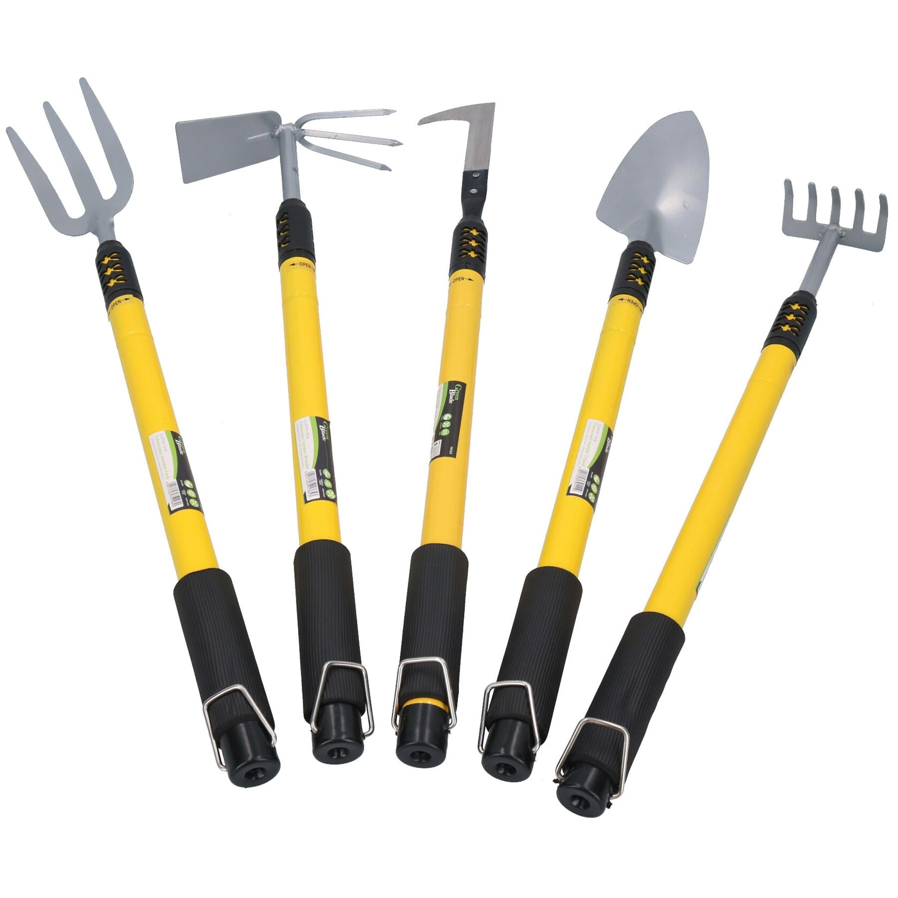 Telescopic Garden Tools Rake, Fork, Weeder, Shovel & Hoe 25” - 37” Gardening