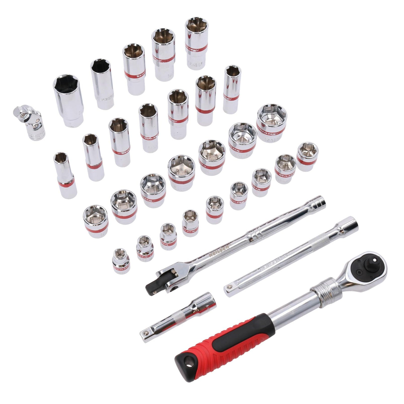 Coffret de douilles et accessoires métriques peu profondes et profondes à entraînement 3/8" 8 mm - 24 mm 33 pièces