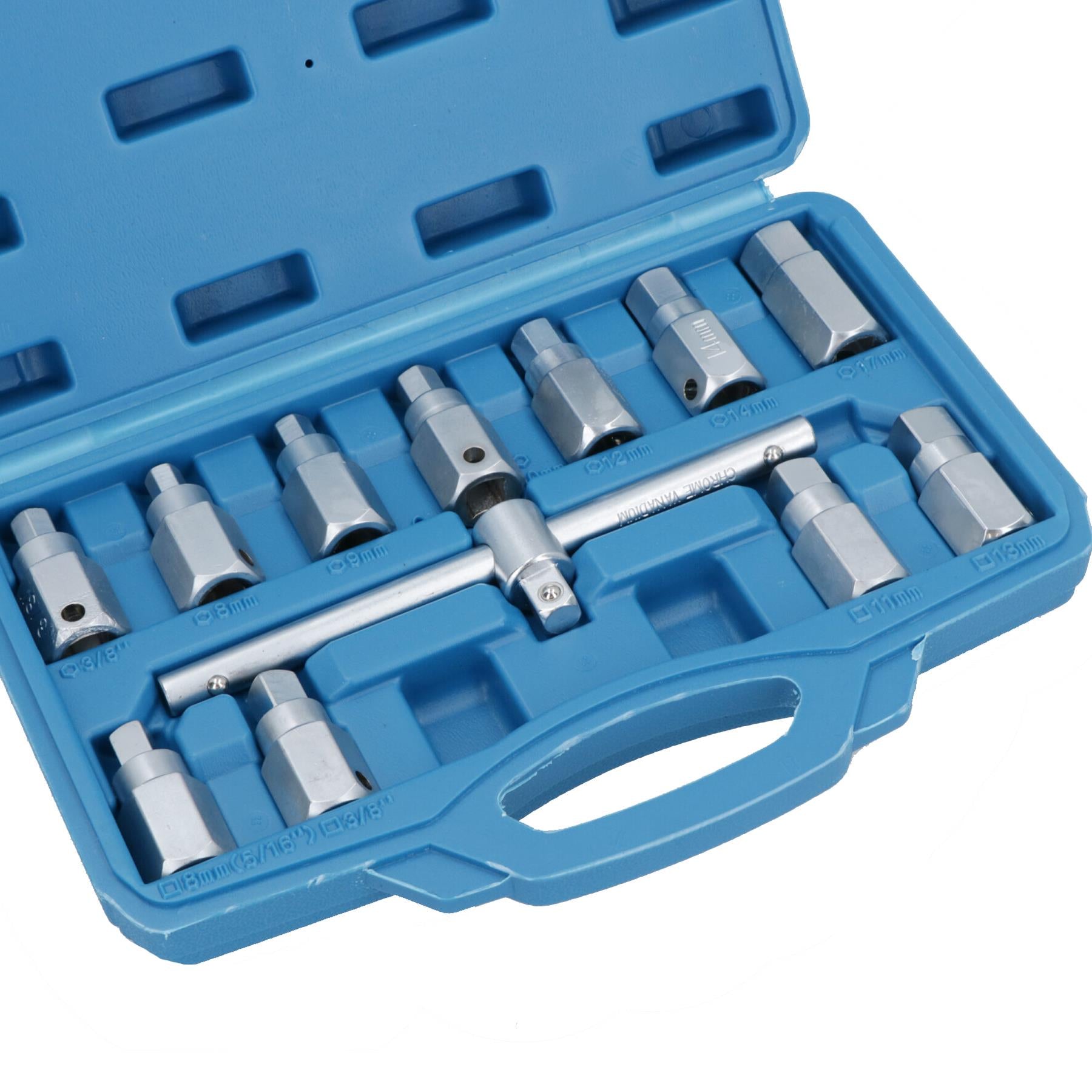 12pc Oil Drain Plug Key Set For Gear Boxes Back Axles Gearbox Hex + Square Bits