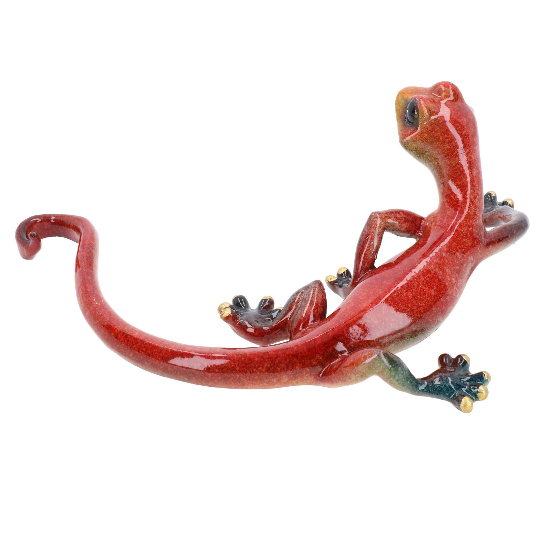 Statue décorative murale en résine représentant un lézard gecko tacheté rouge de taille moyenne