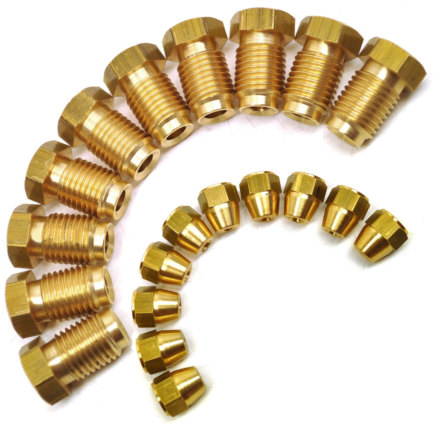 7/16 Zoll x 20 UNF Bremsleitungsverschraubungen aus Messing männlich und weiblich für 3/16 Zoll Rohr, 20er-Pack