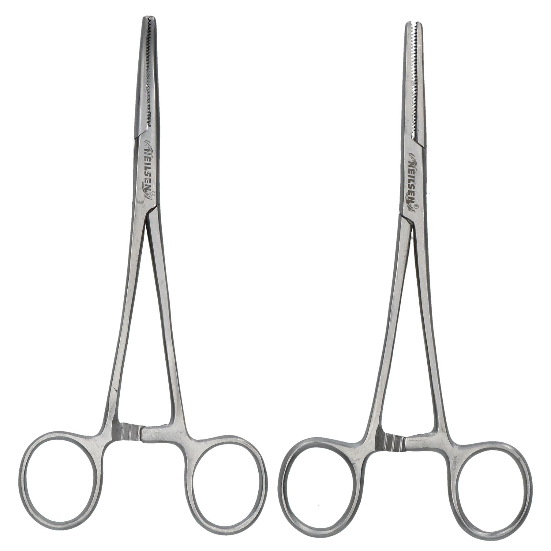 6" Straight + Curved Hemostat Forceps Stainless Steel Lockable Locking 2pc Set