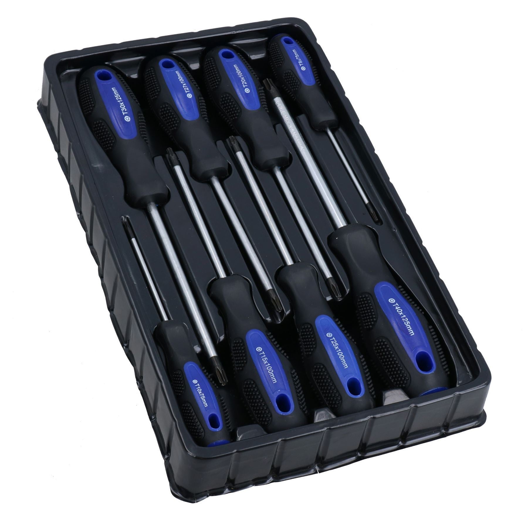 8-teiliger Torx-Sternschraubendrehersatz mit gummiertem Griff T8 – T40