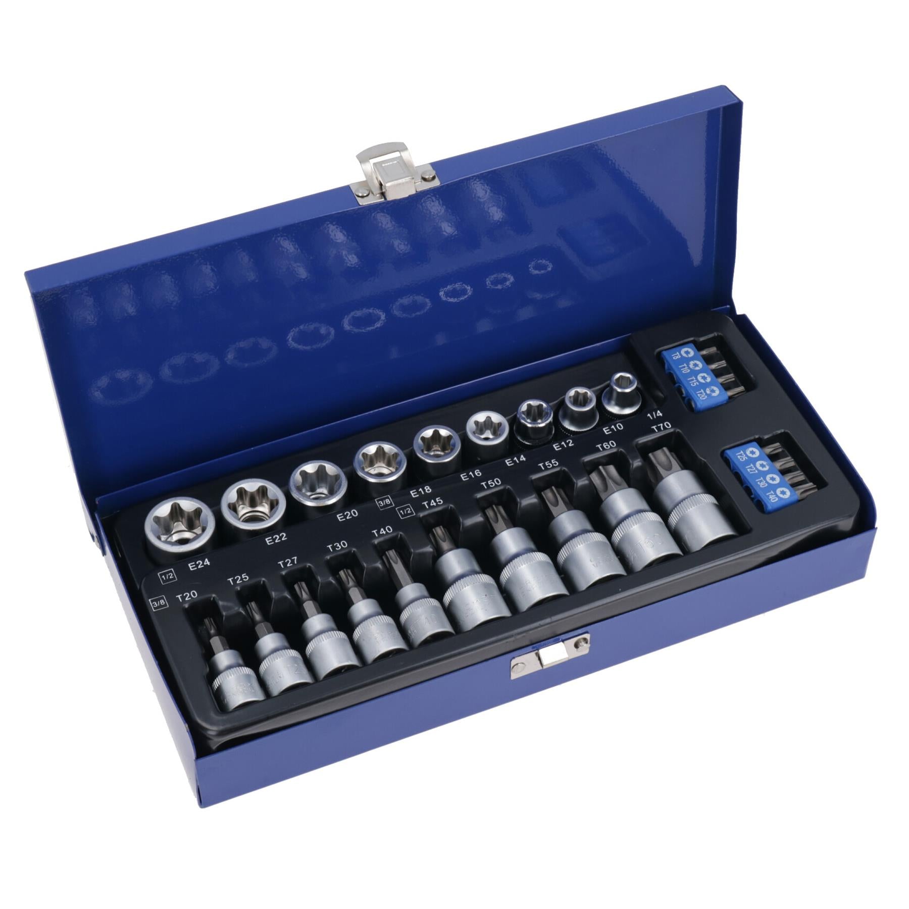 3/8" 1/2" Dr Torx / Star Socket and Socket Bit 27pc Set E Type Tamperproof TE067