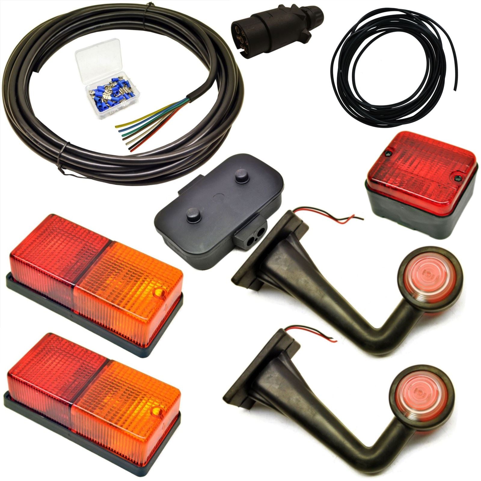 10m Trailer Light Wiring Kit Rear Lights, Side Front Markers, Plug, Junction Box