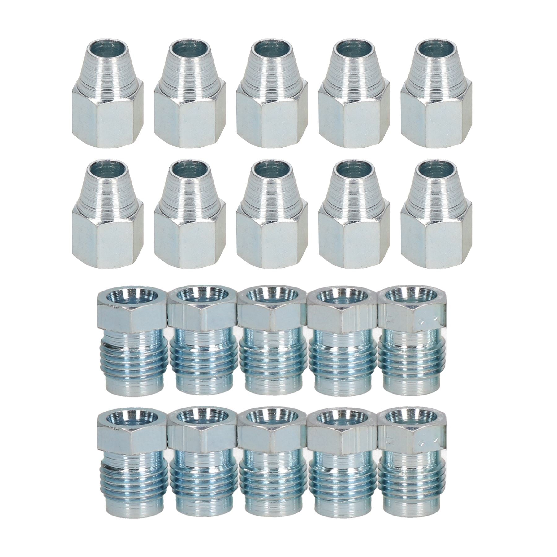 Kurze 1/2" x 20 UNF männliche + weibliche Stahl-Bremsleitungsverschraubungen für 5/16"-Rohre, 20 Stück