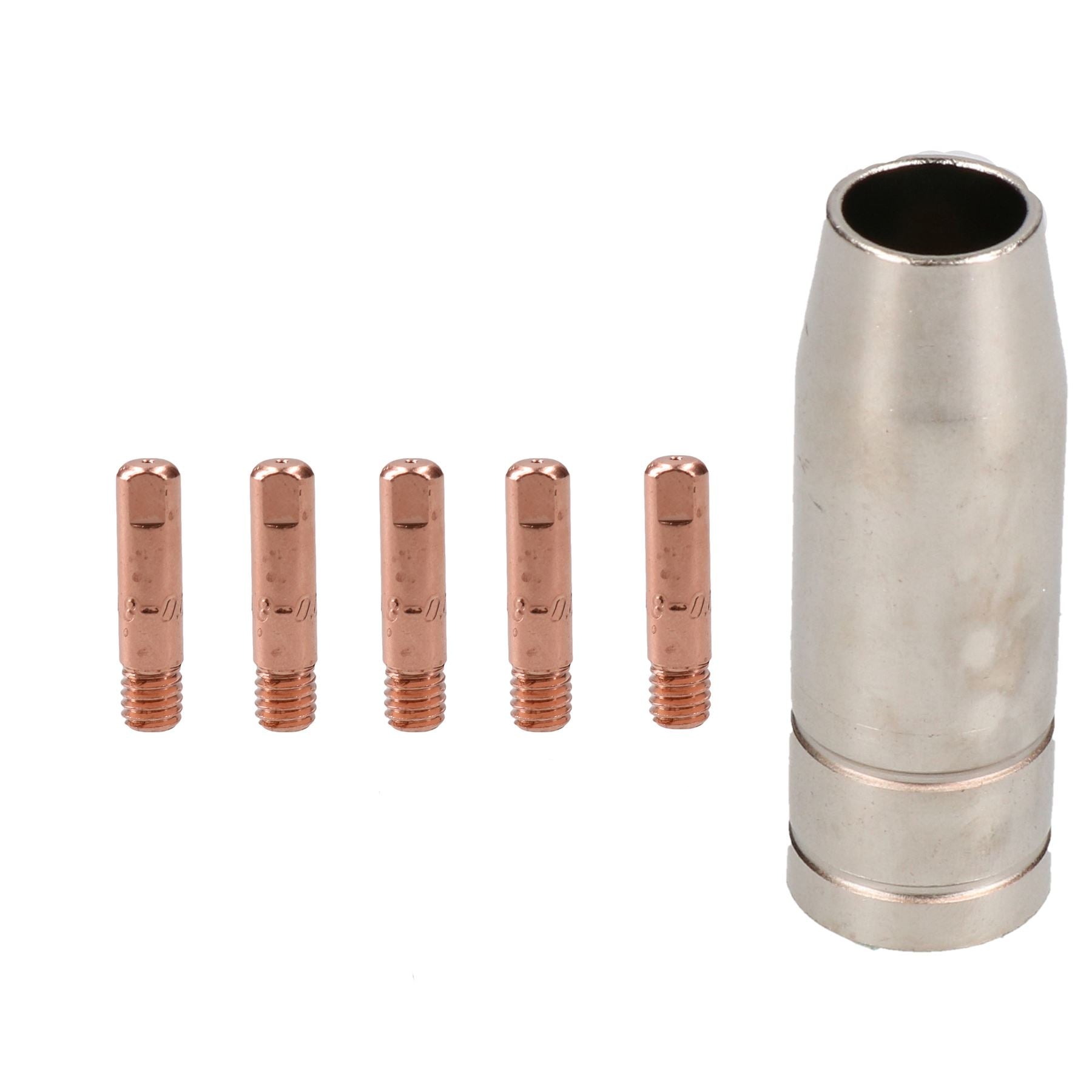 1 Ummantelung und 5 x 0,8 mm runde Kontaktspitzen für MIG-Schweißbrenner im Binzel-Stil MB15