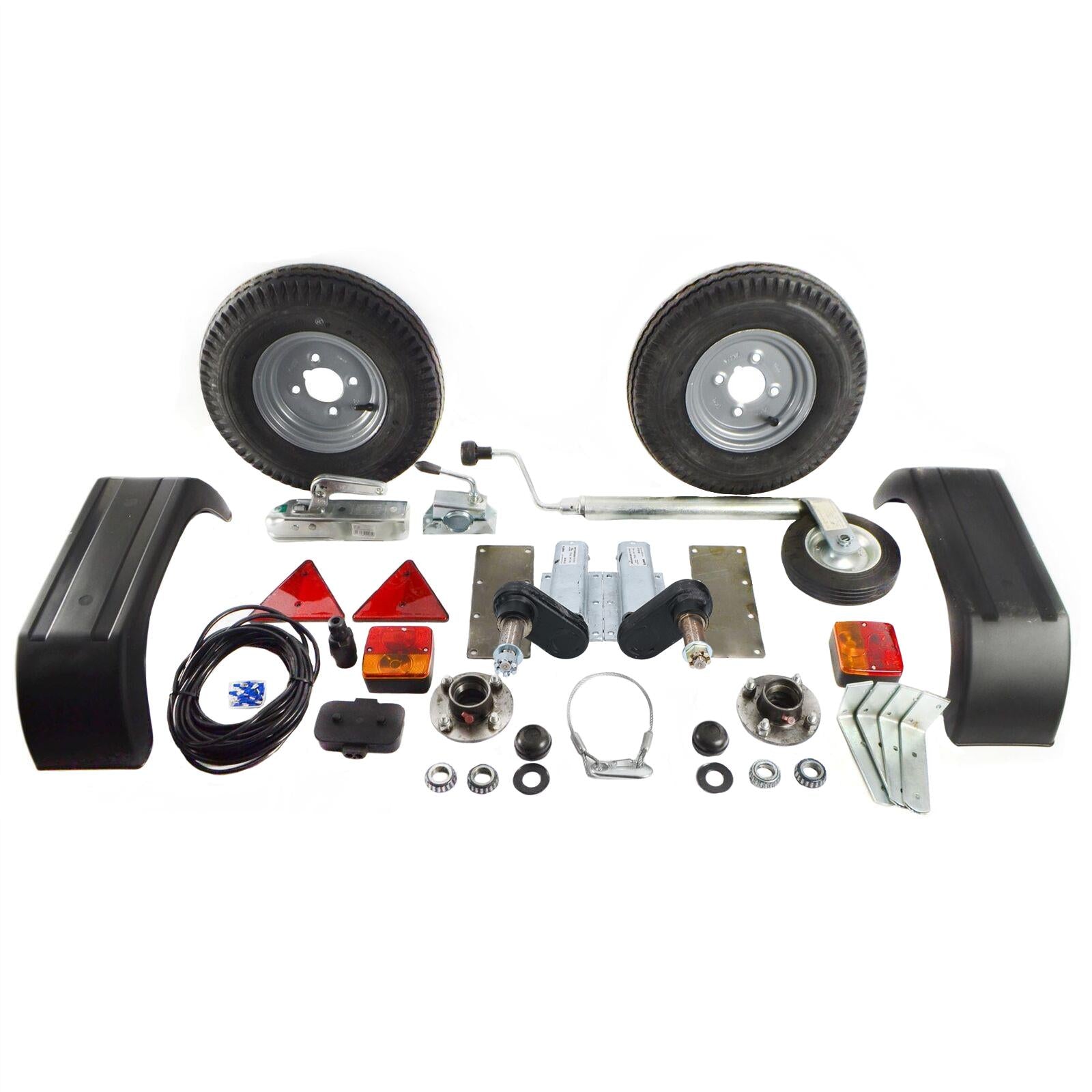 Kit de remorque 500 kg Unités de suspension Attelage Feux Garde-boue Câble de remorquage 5 m Roues