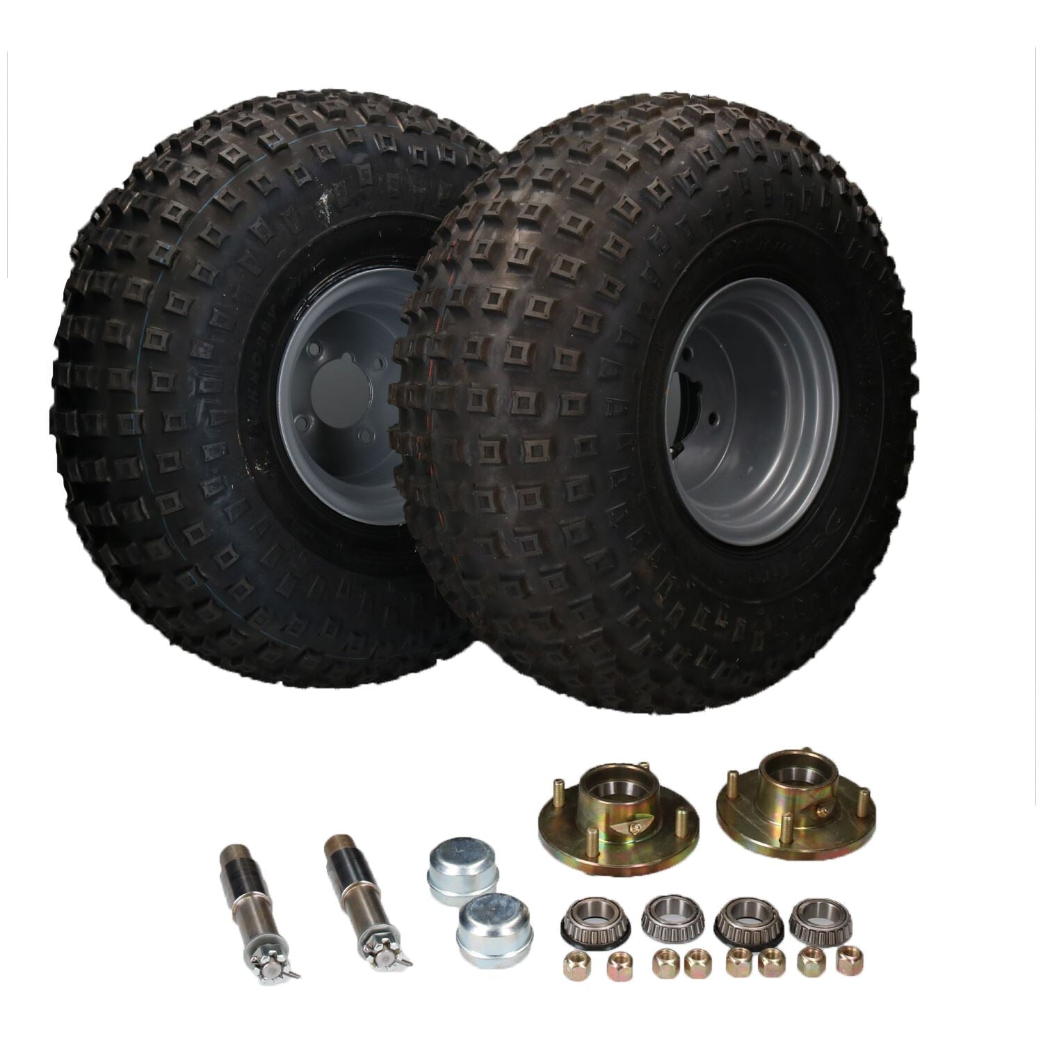Lot de 2 moyeux de roue, roues et essieux de remorque 22 x 11.00-8 tout-terrain