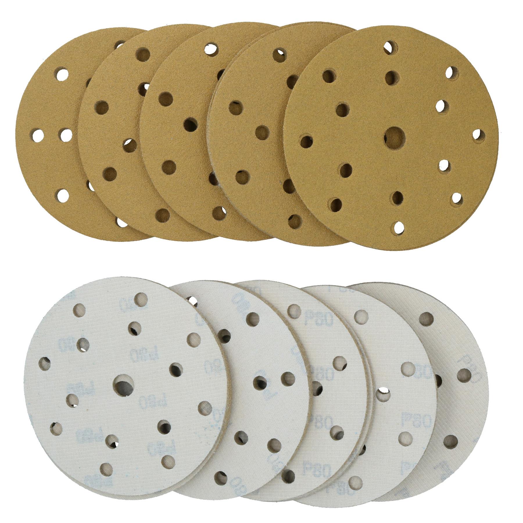 150 mm Schleifscheiben Aluminiumoxid Schleifmittel 80er Körnung 15 Löcher Haken + Schlaufe