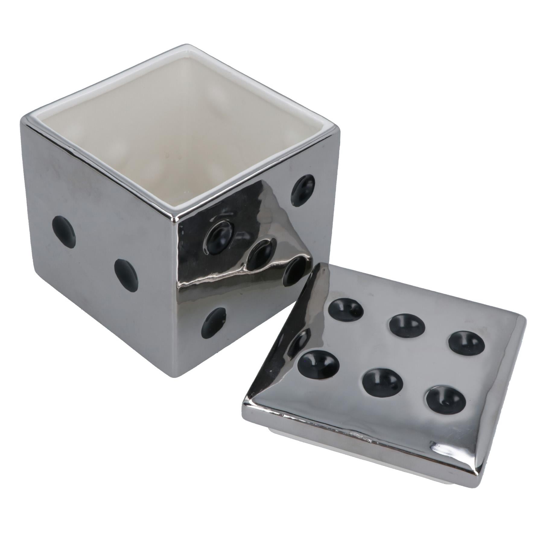 Ceramic Dice Box Mirrored Silver Storage Trinket Jewellery House Home Decor