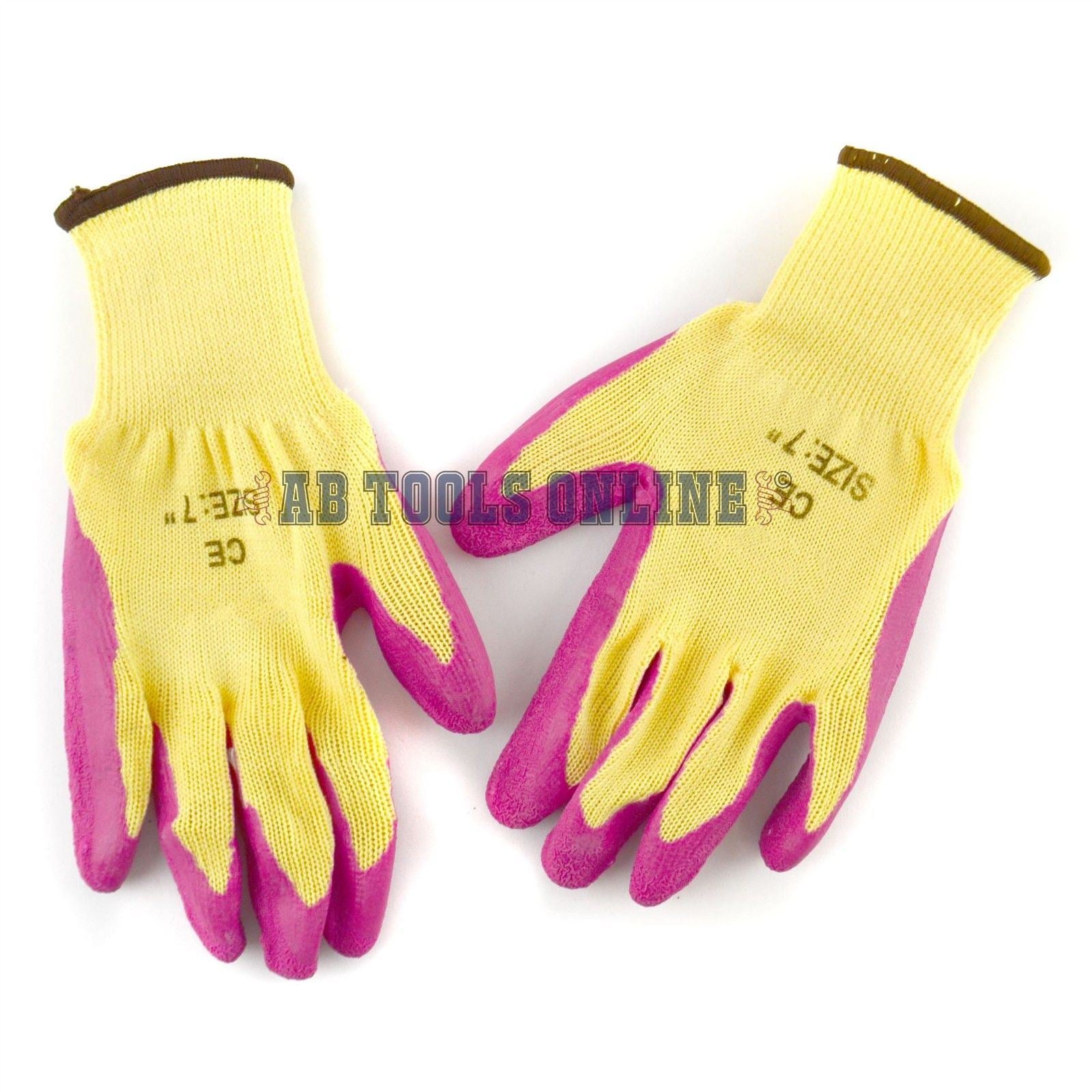 7" Builders Protective Gardening DIY Latex Rubber Coated Work Gloves Pink x 10