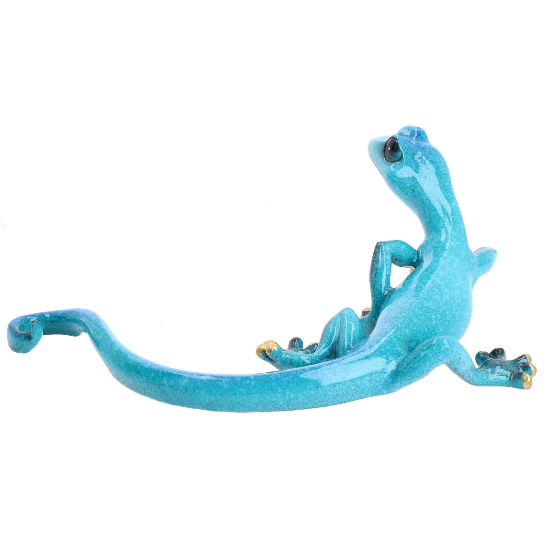 Statue décorative murale en résine représentant un lézard gecko moucheté bleu de taille moyenne