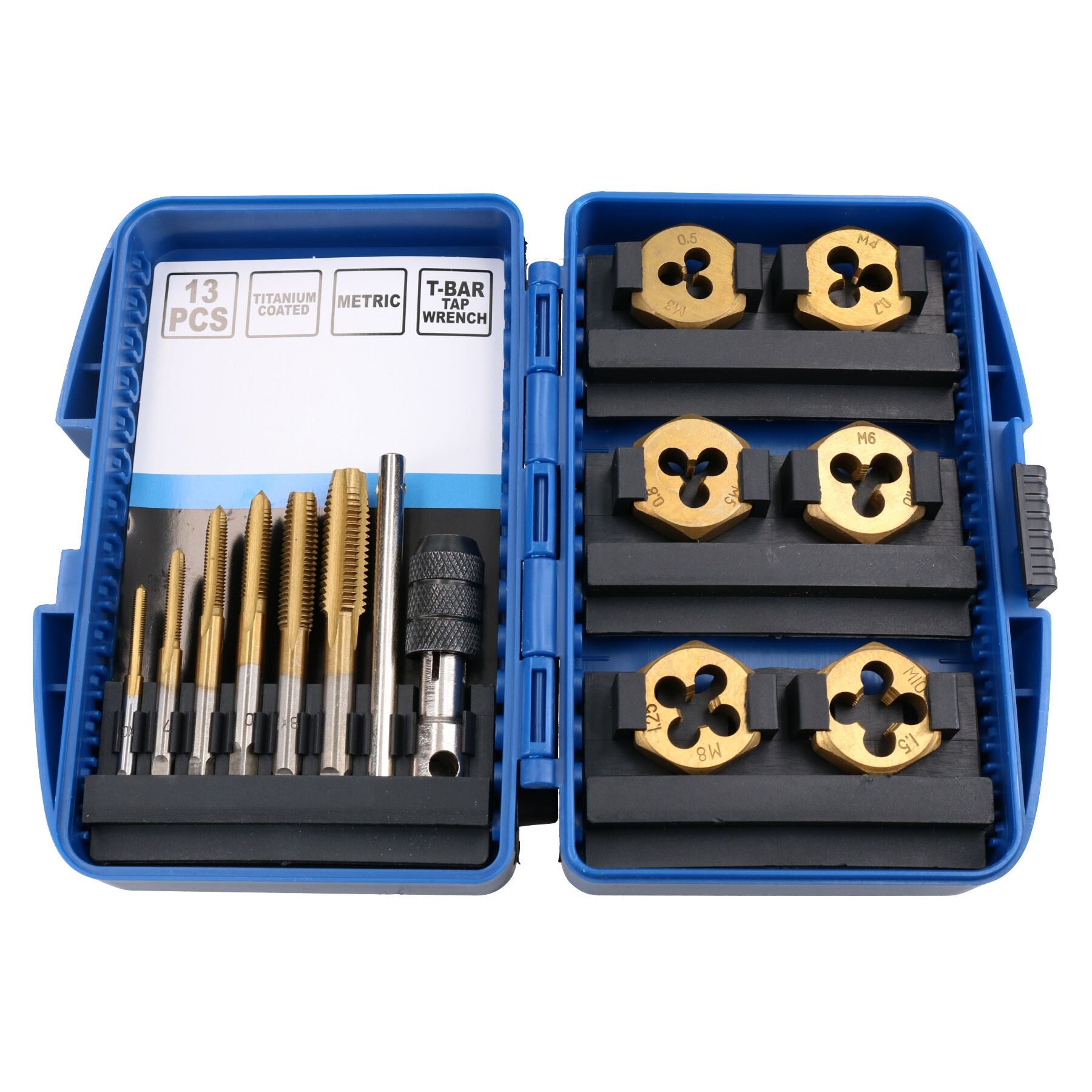 13pc Metric Tap and Die Nut Set M3 – M10 Titanium Coated Rethreading Cutter