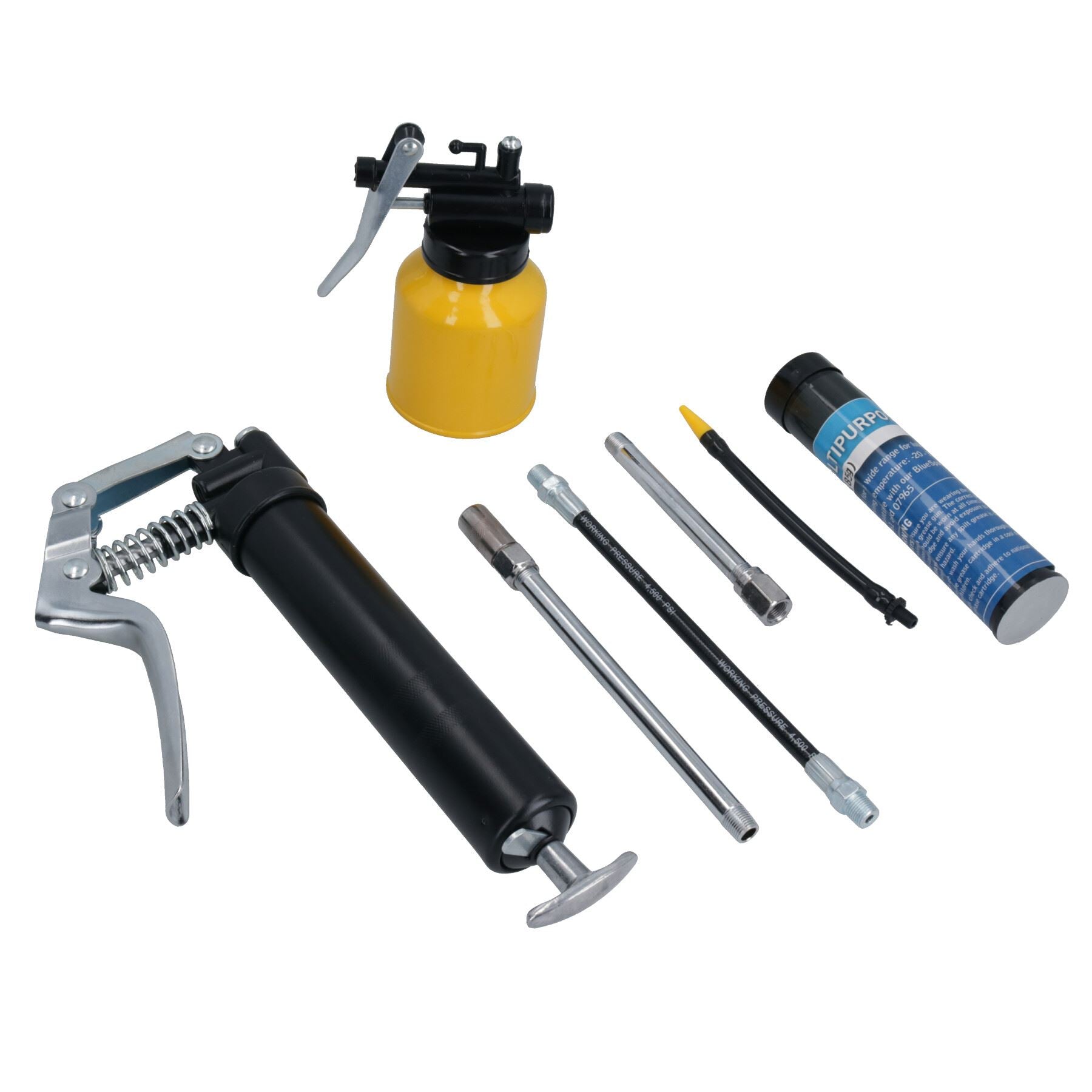 Manual Pistol Grip Grease Gun 120cc Cartridge with Grease + Oil Can 2pc Set