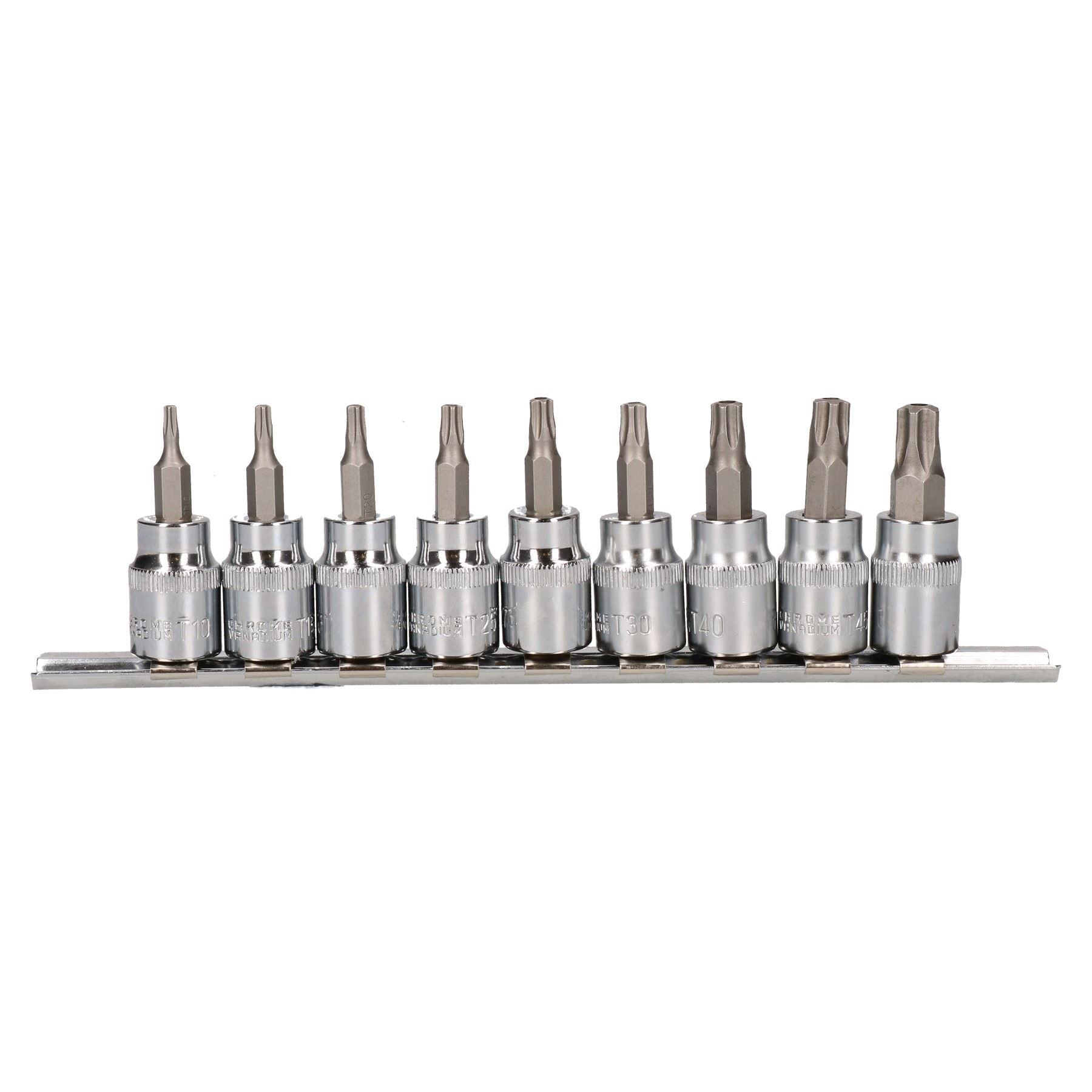 5-seitige Torx Plus Security Bit-Steckschlüssel TPS10 – TPS50 3/8" Antrieb 9-tlg. Set auf Schiene