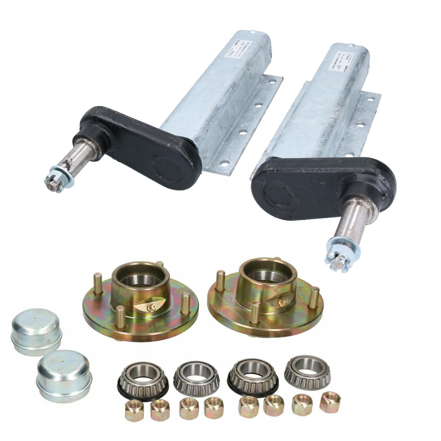 Suspensions de remorque galvanisées de 750 kg et moyeux PCD de 4 po (paire) Roulements Knott