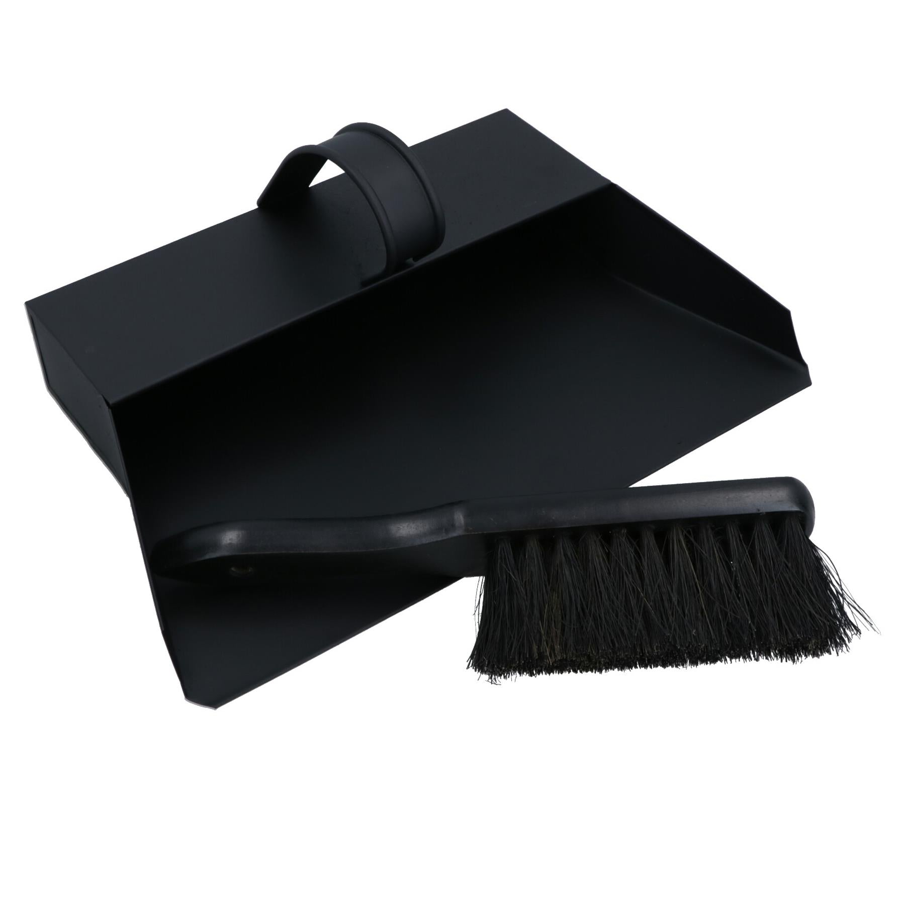 Black Hooded Bannister Dustpan and Brush Ash Carrier Fire Place Log Burner